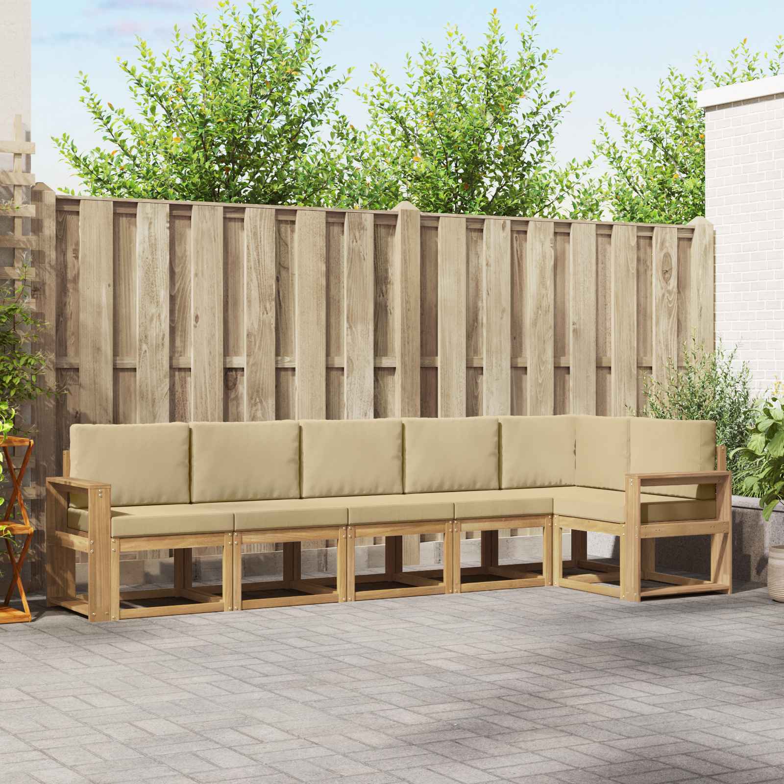 Outdoor-Sofagarnitur 6 stk. Weiß und Beige Polyester