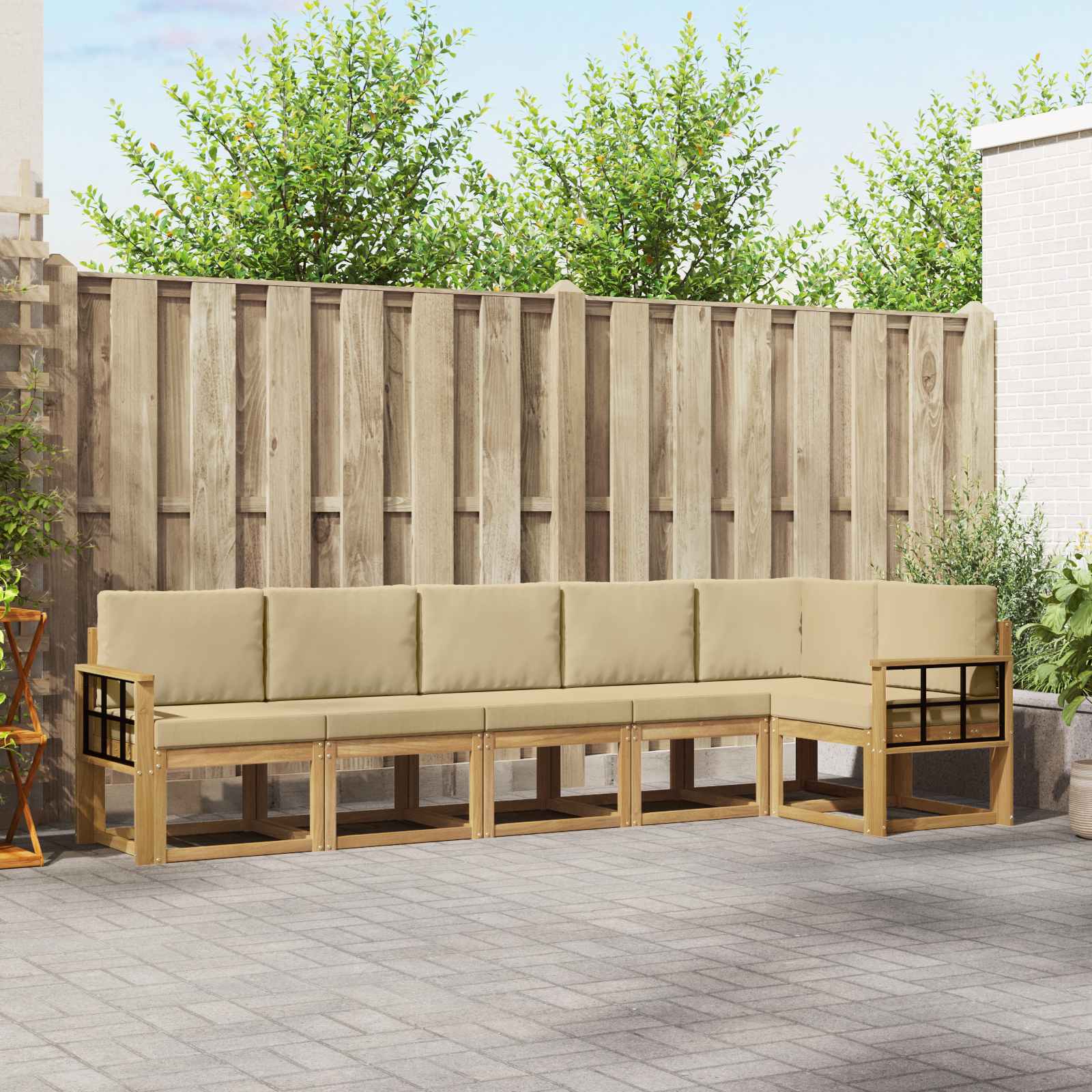 Outdoor-Sofagarnitur 6 stk. Weiß und Beige Polyester