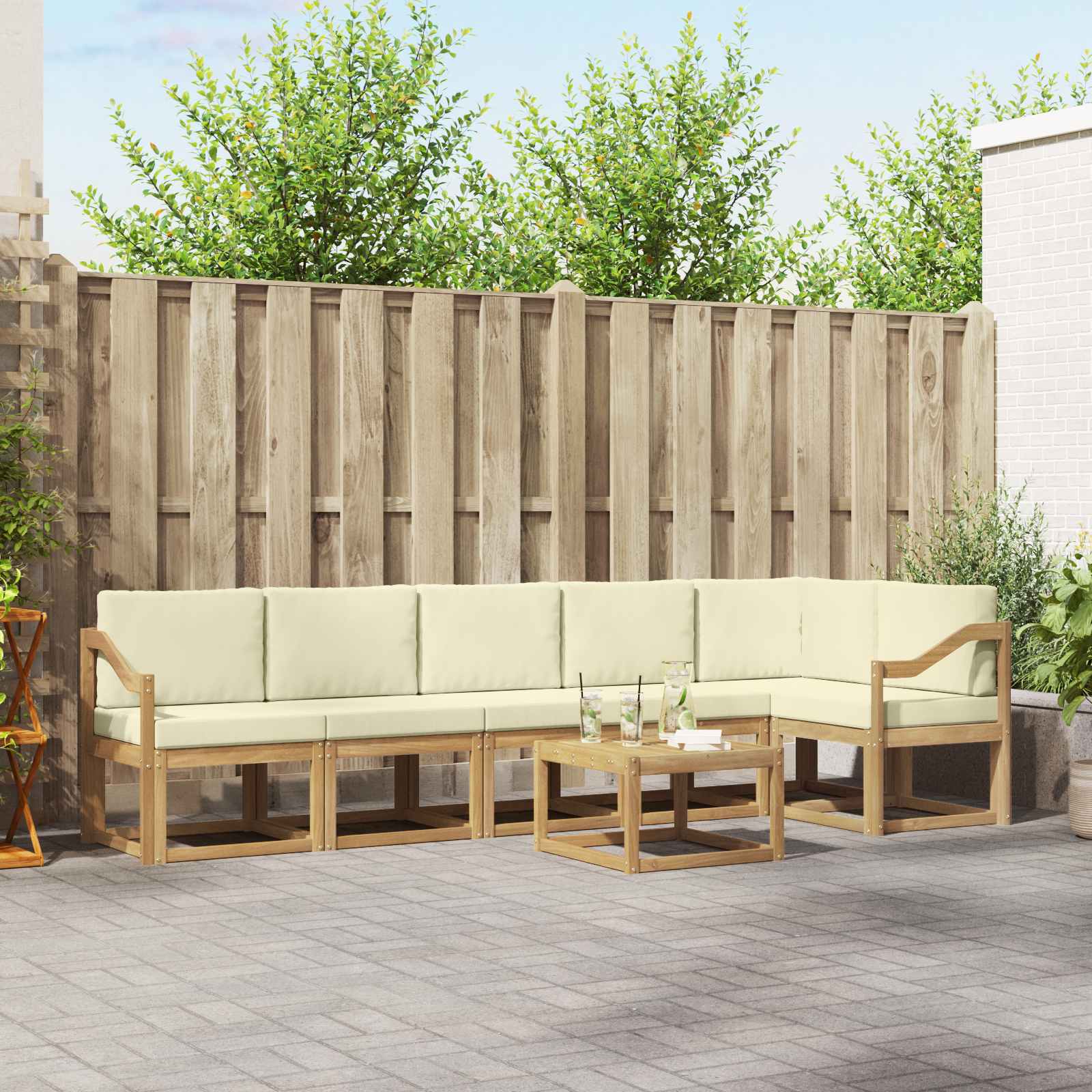 Outdoor-Sofagarnitur 7 stk. Weiß und Creme Polyester
