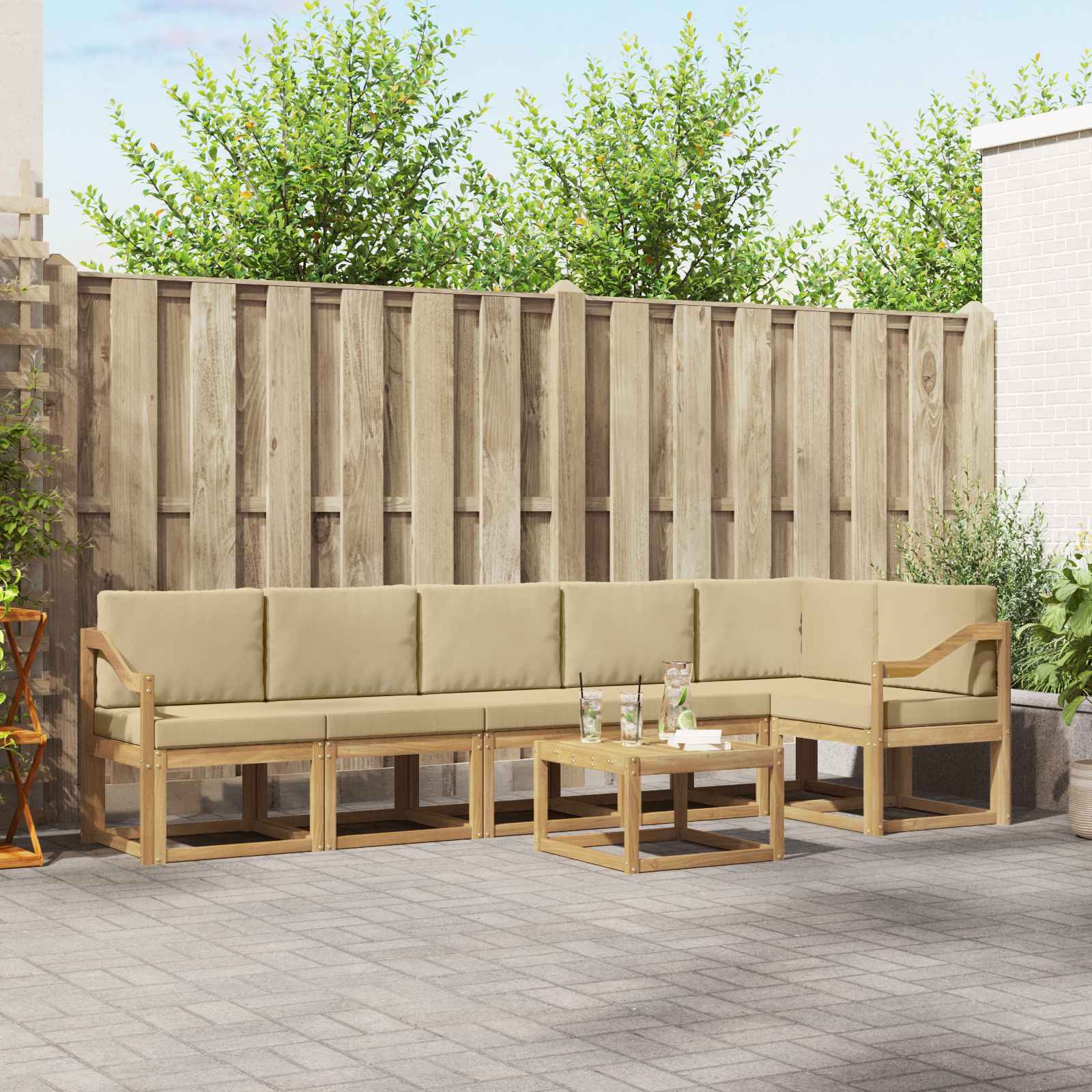 Outdoor-Sofagarnitur 7 stk. Weiß und Beige Polyester
