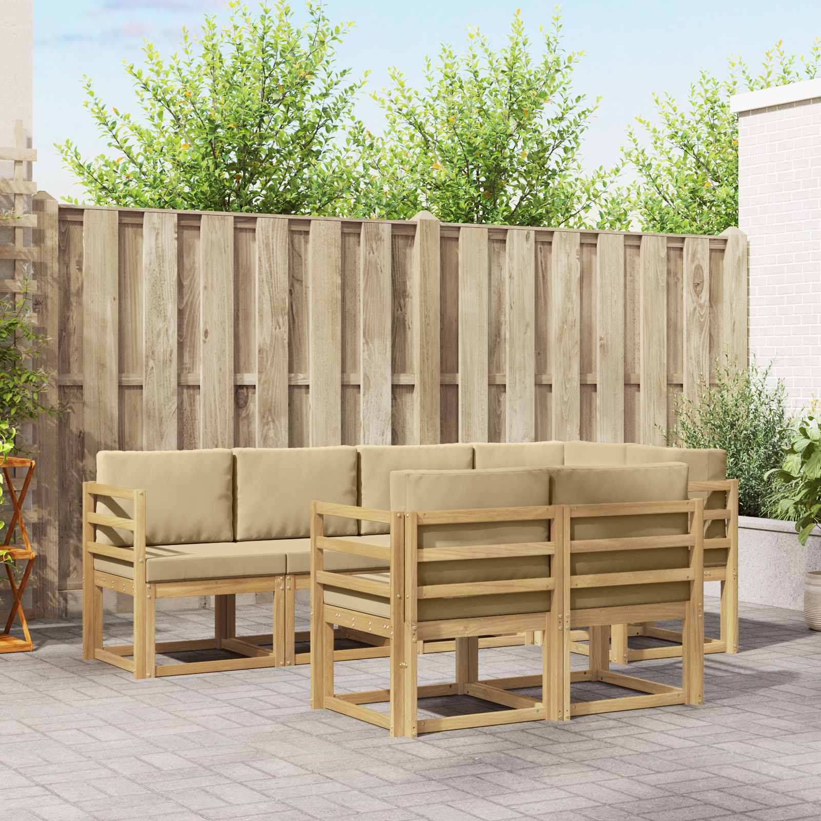Outdoor-Sofagarnitur 7 stk. Weiß und Beige Polyester