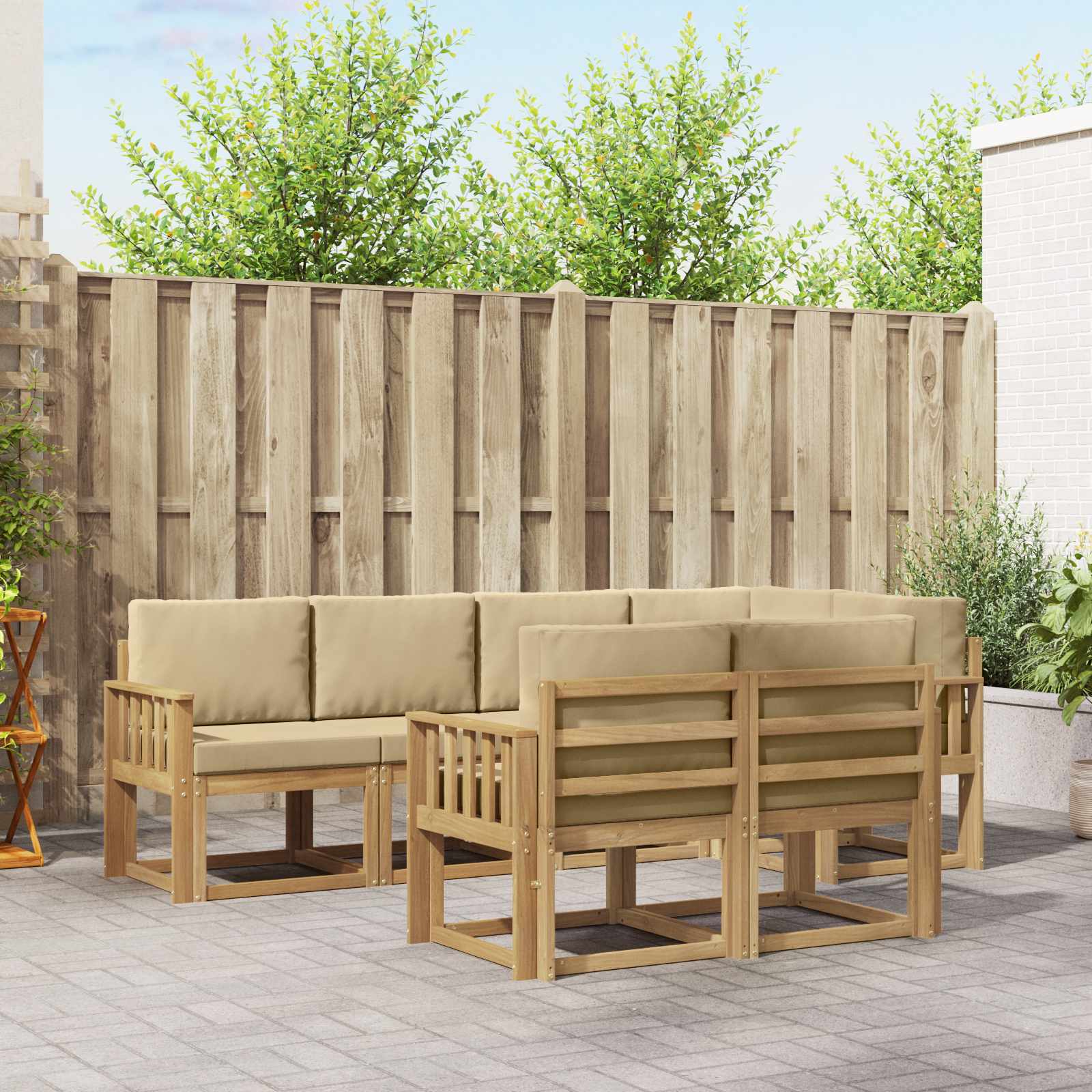 Outdoor-Sofagarnitur 7 stk. Weiß und Beige Polyester