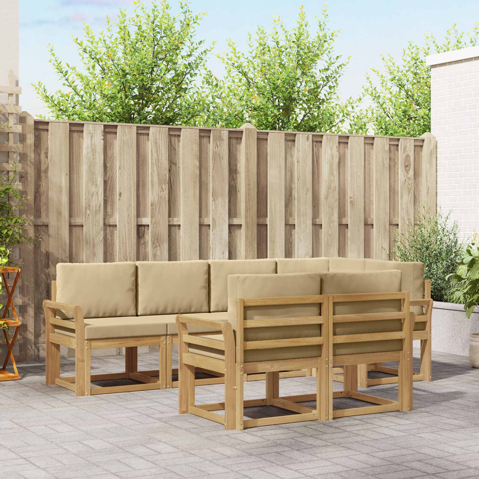 Outdoor-Sofagarnitur 7 stk. Weiß und Beige Polyester