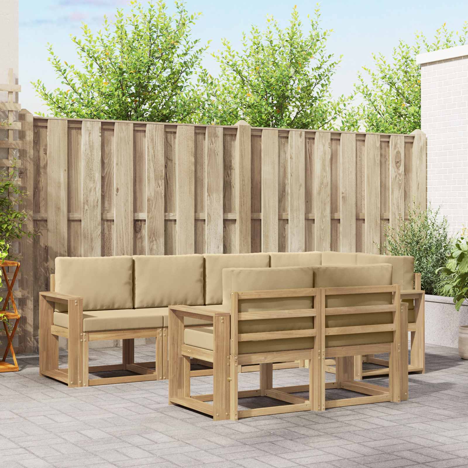 Outdoor-Sofagarnitur 7 stk. Weiß und Beige Polyester