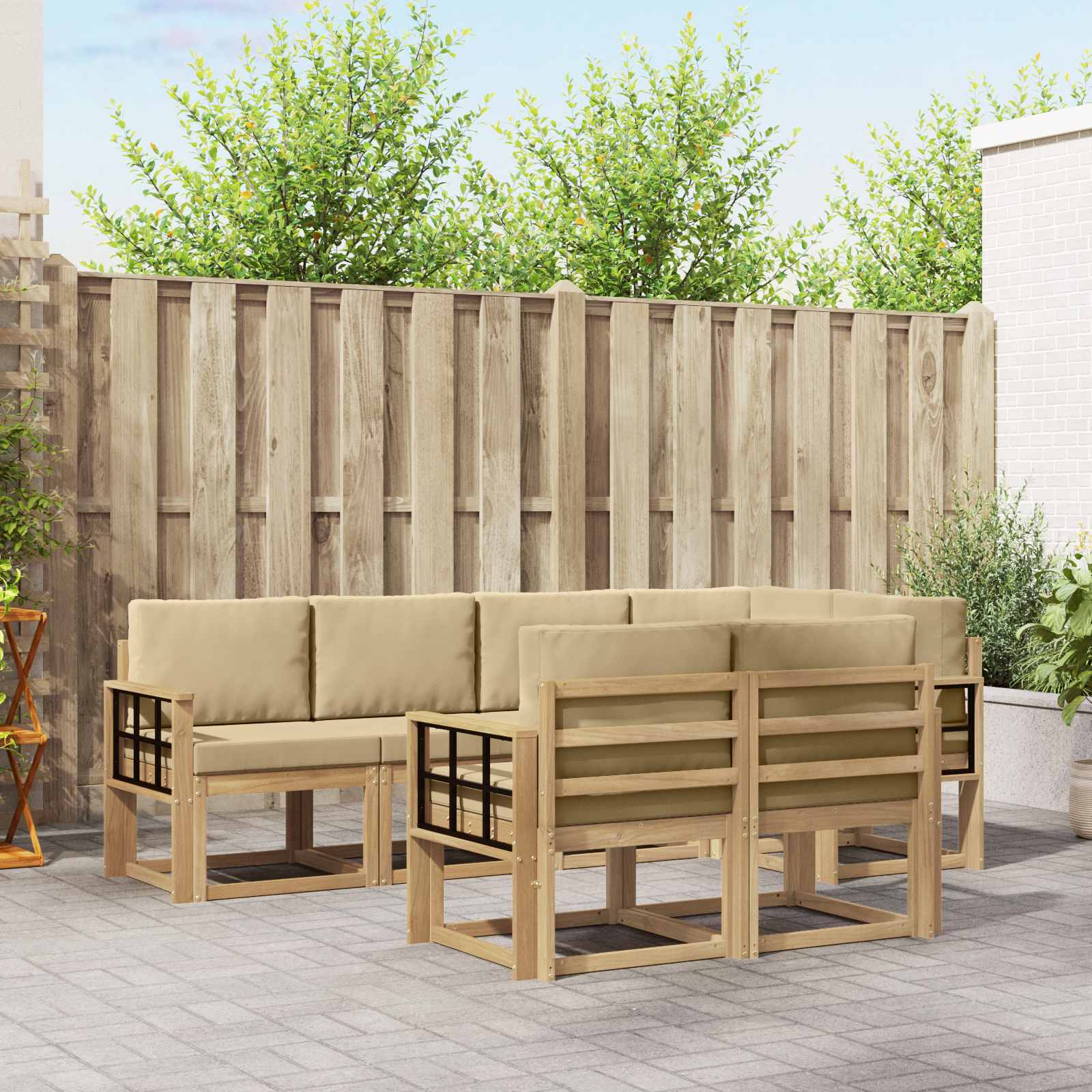 Outdoor-Sofagarnitur 7 stk. Weiß und Beige Polyester