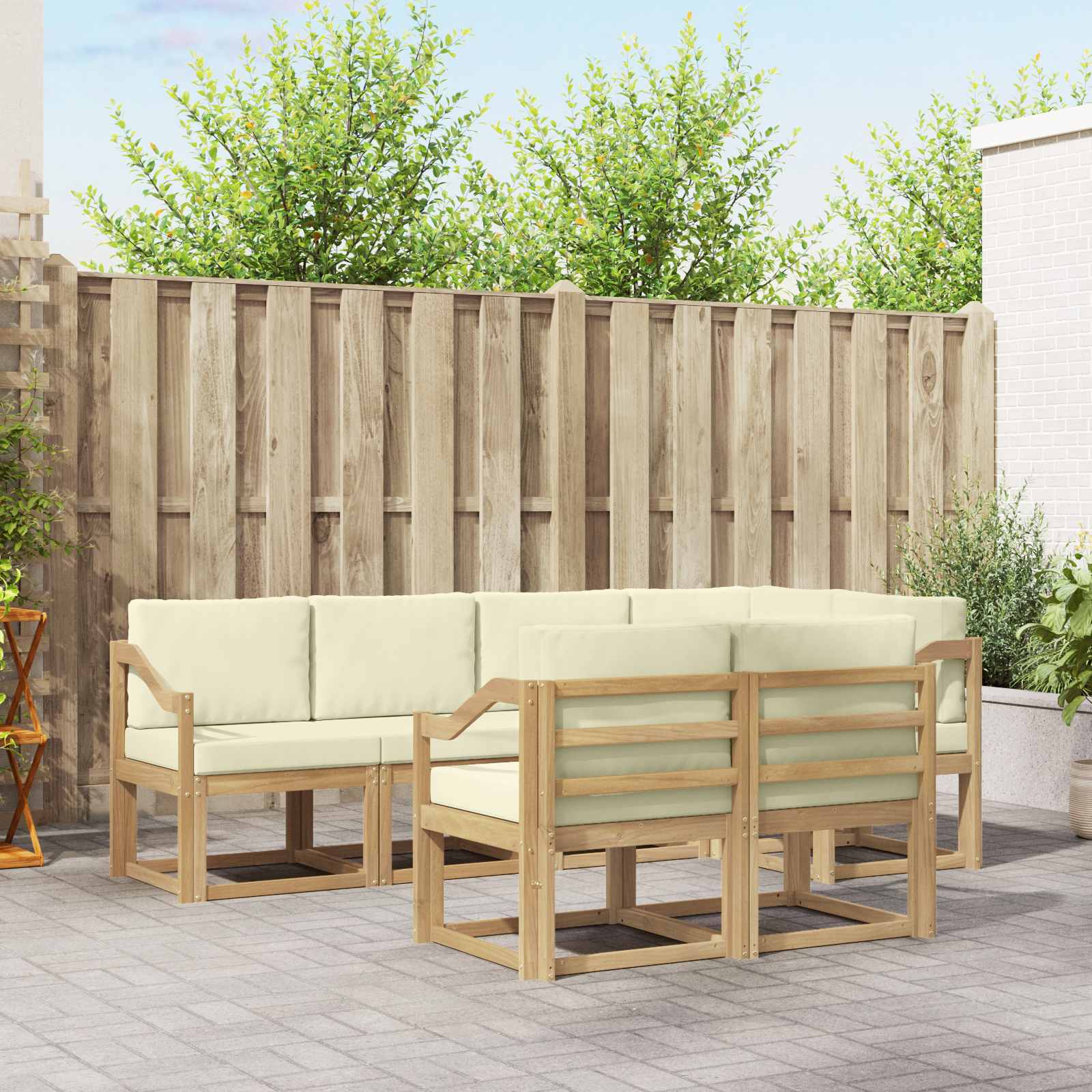 Outdoor-Sofagarnitur 7 stk. Weiß und Creme Polyester
