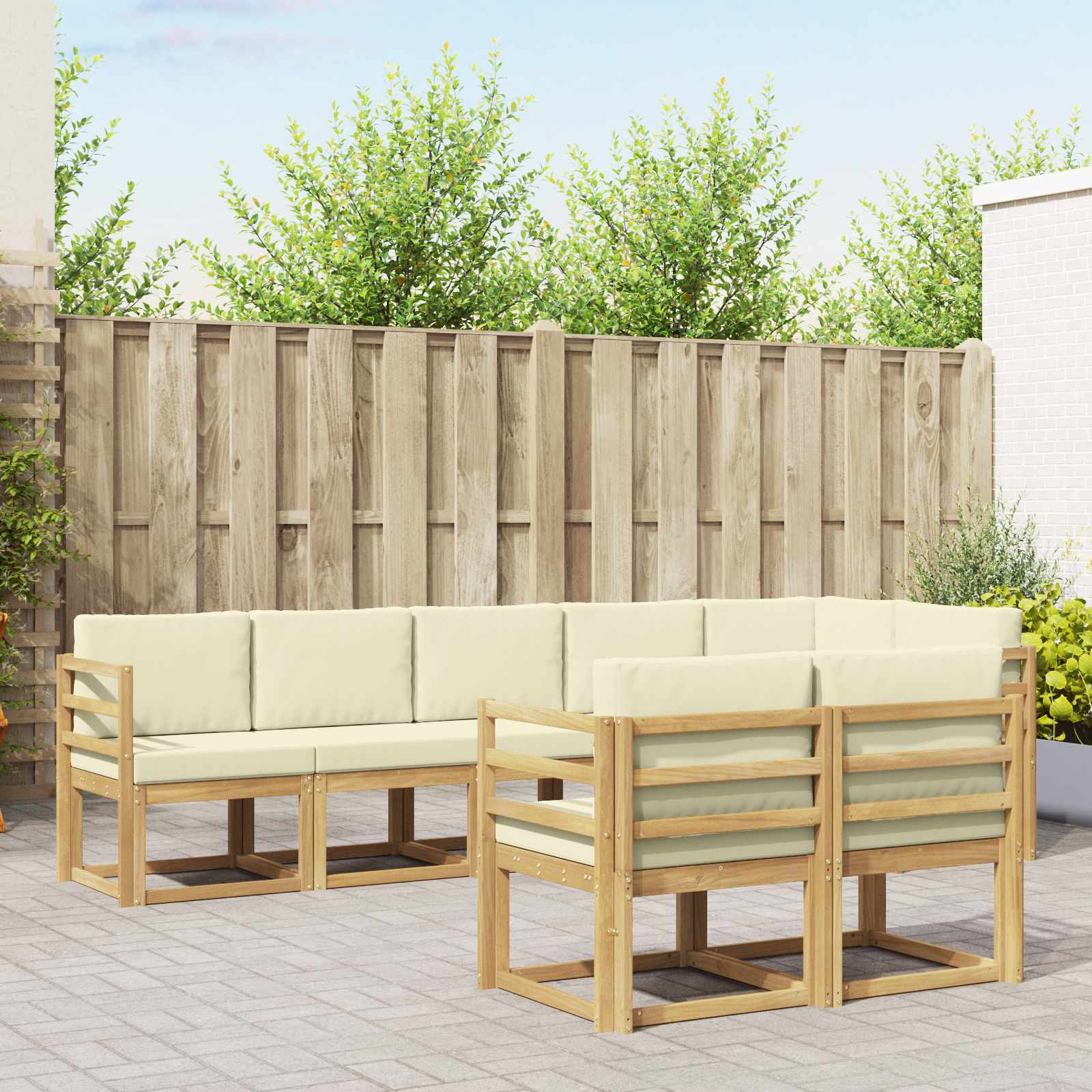 Outdoor-Sofagarnitur 8 stk. Weiß und Creme Polyester