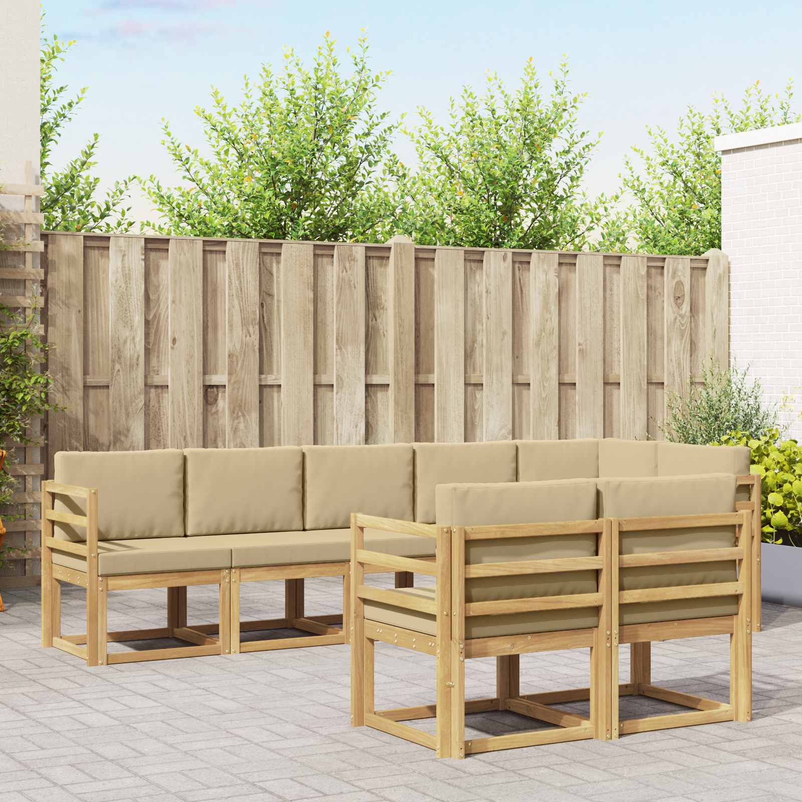 Outdoor-Sofagarnitur 8 stk. Weiß und Beige Polyester