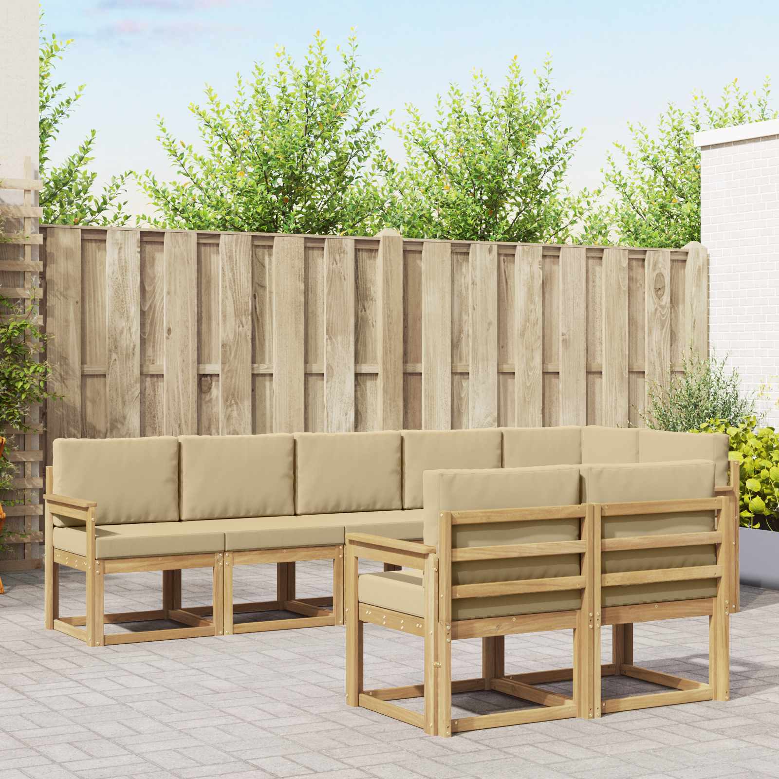 Outdoor-Sofagarnitur 8 stk. Weiß und Beige Polyester