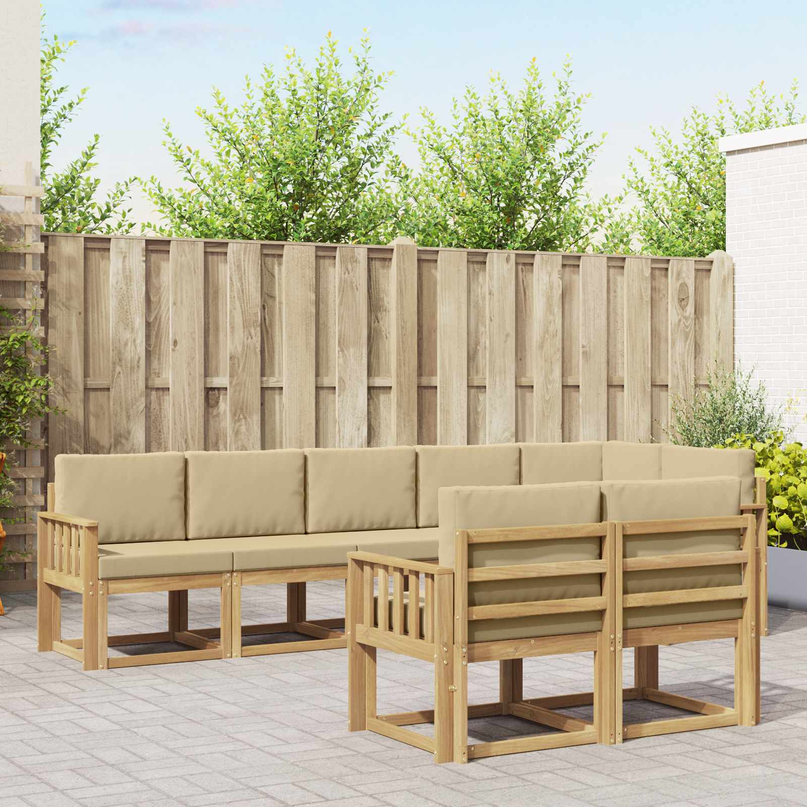Outdoor-Sofagarnitur 8 stk. Weiß und Beige Polyester