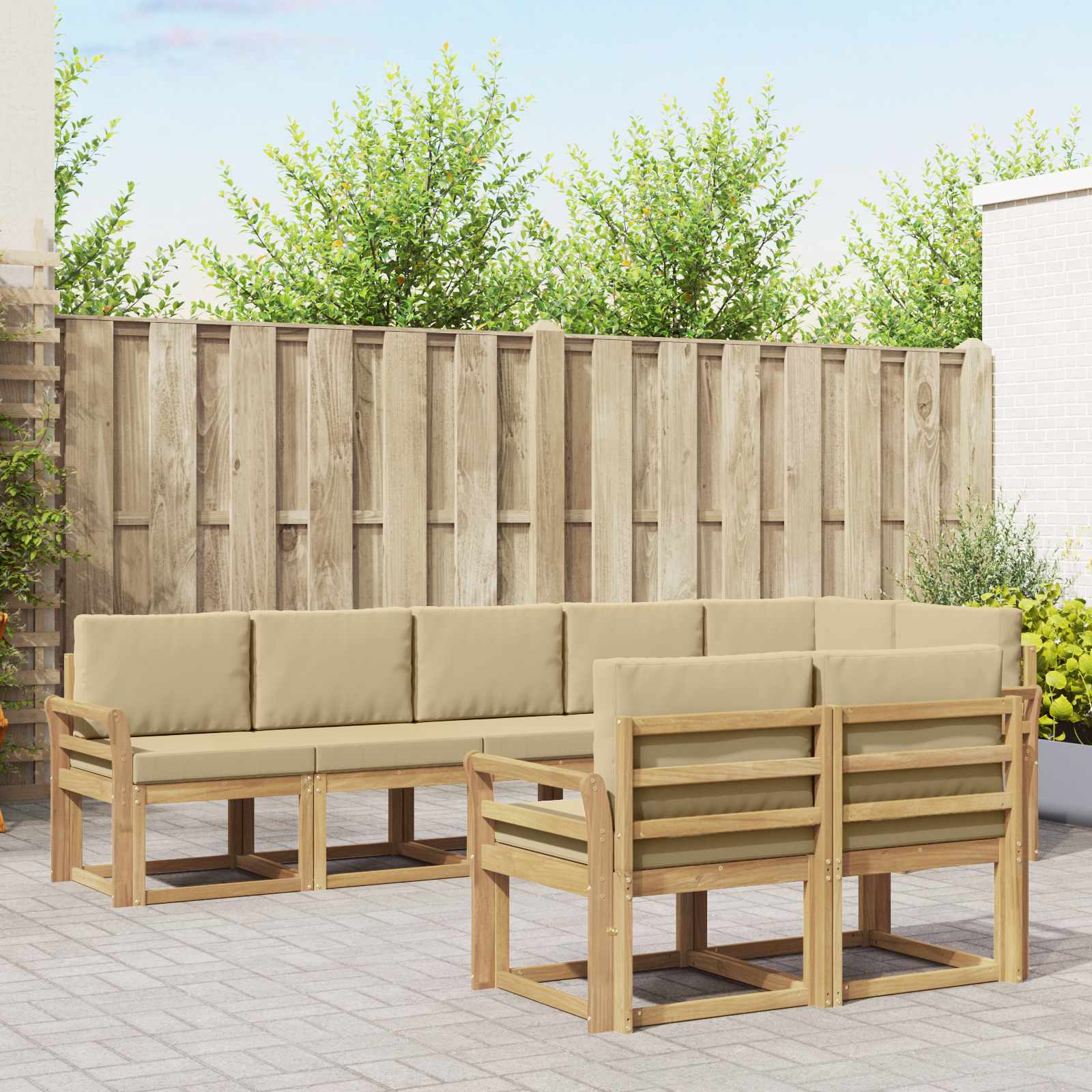 Outdoor-Sofagarnitur 8 stk. Weiß und Beige Polyester