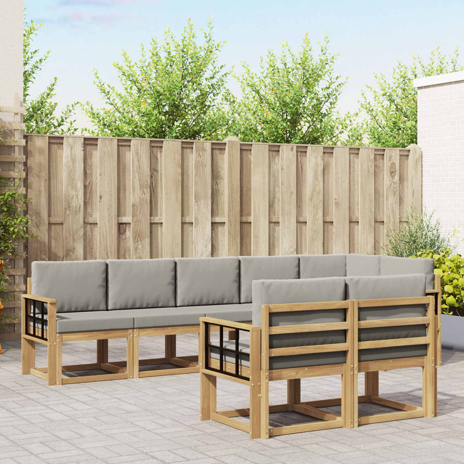 Outdoor-Sofagarnitur 8 stk. Weiß und Hellgrau