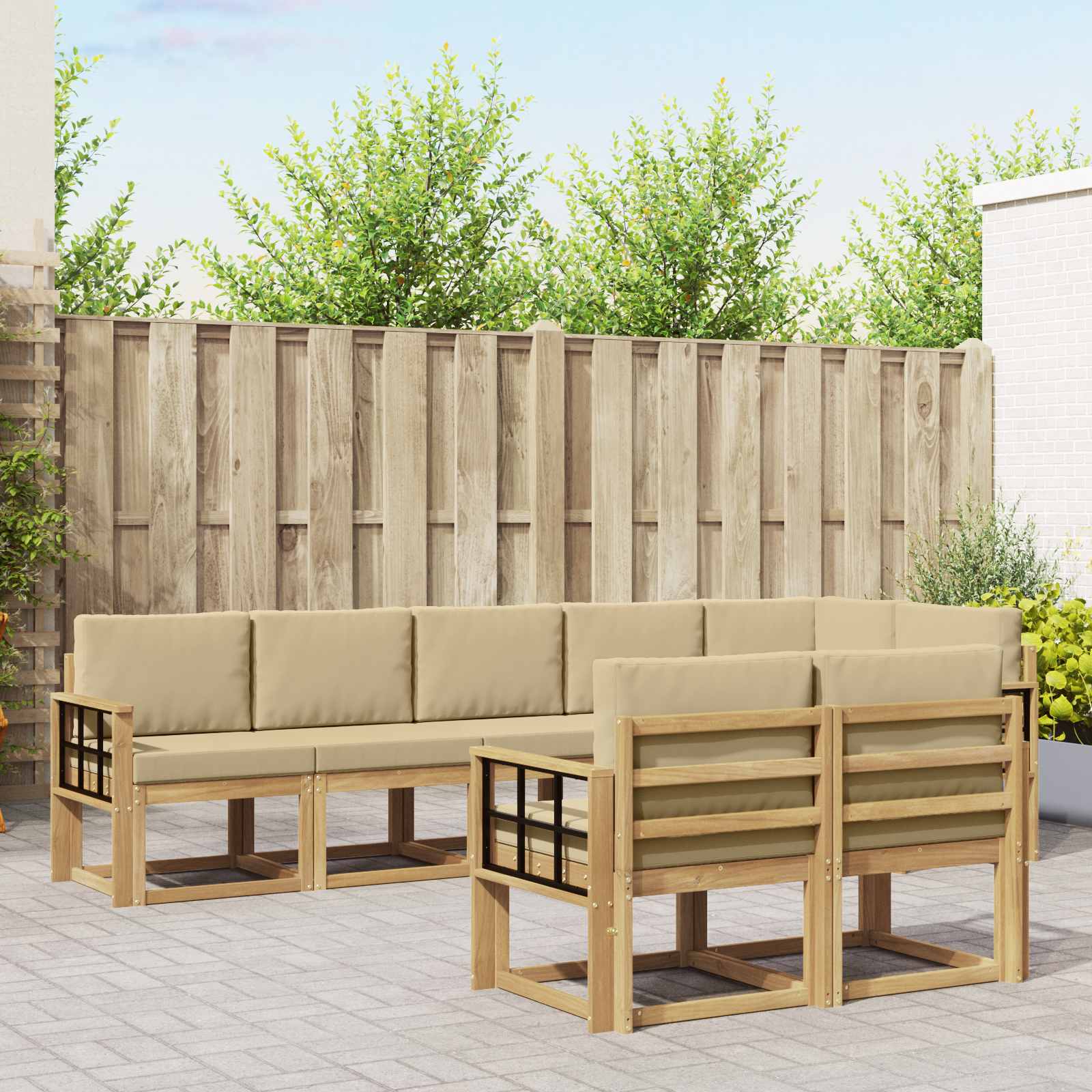 Outdoor-Sofagarnitur 8 stk. Weiß und Beige Polyester