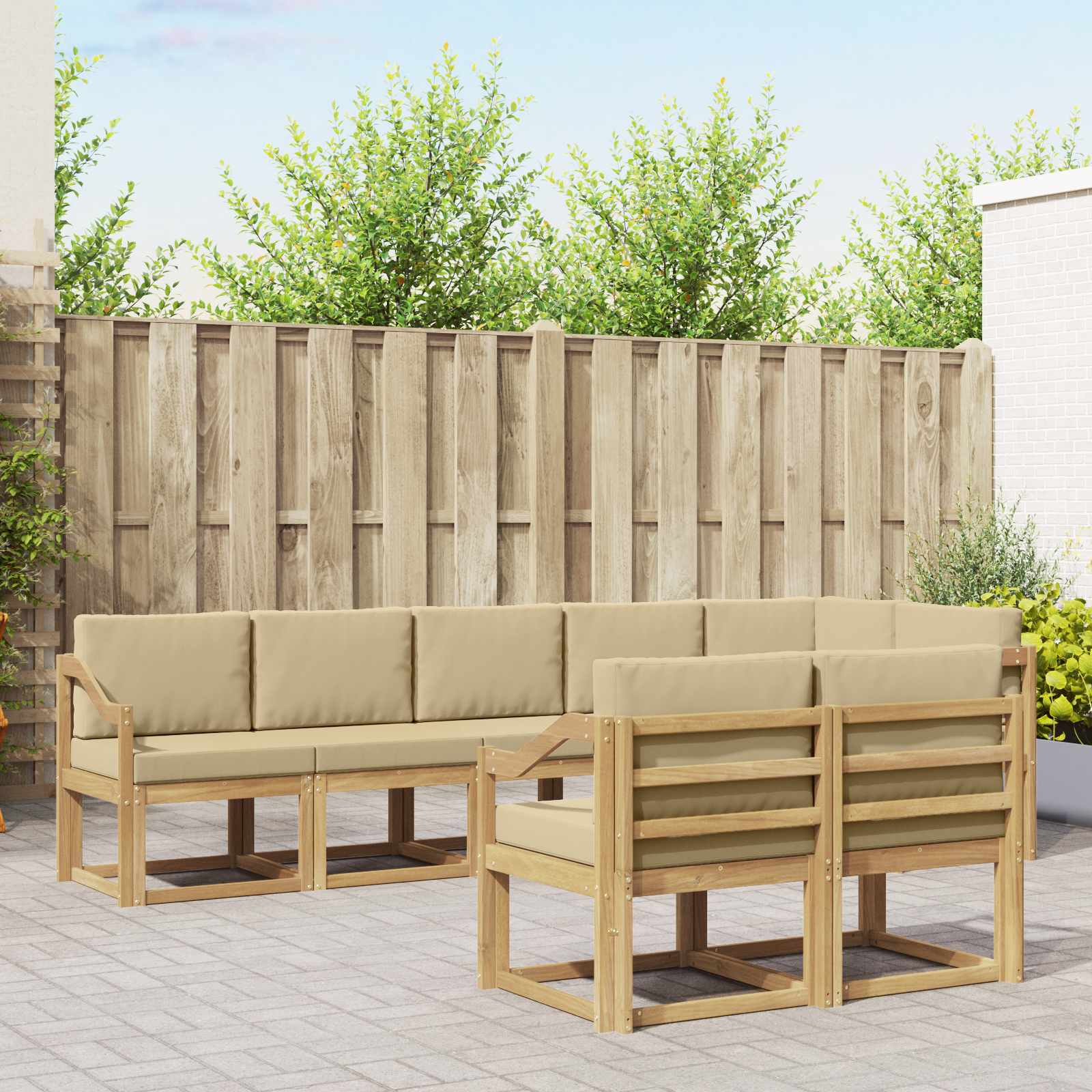 Outdoor-Sofagarnitur 8 stk. Weiß und Beige Polyester
