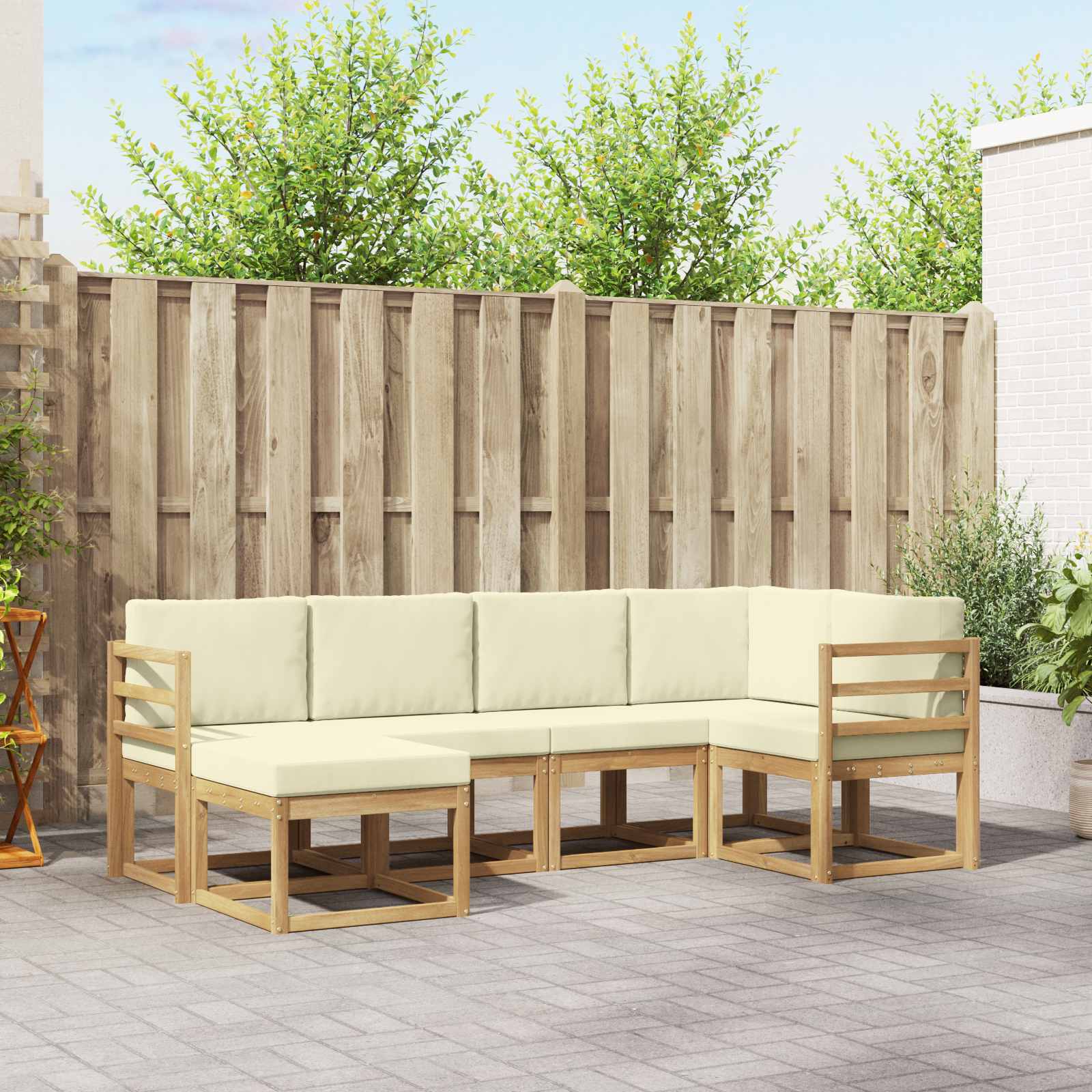 Outdoor-Sofagarnitur 6 stk. Weiß und Creme Polyester