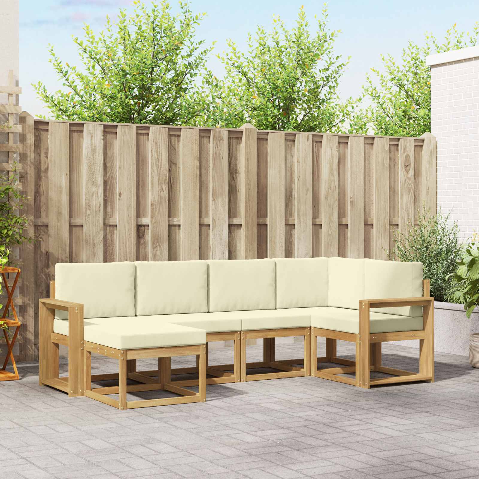 Outdoor-Sofagarnitur 6 stk. Weiß und Creme Polyester