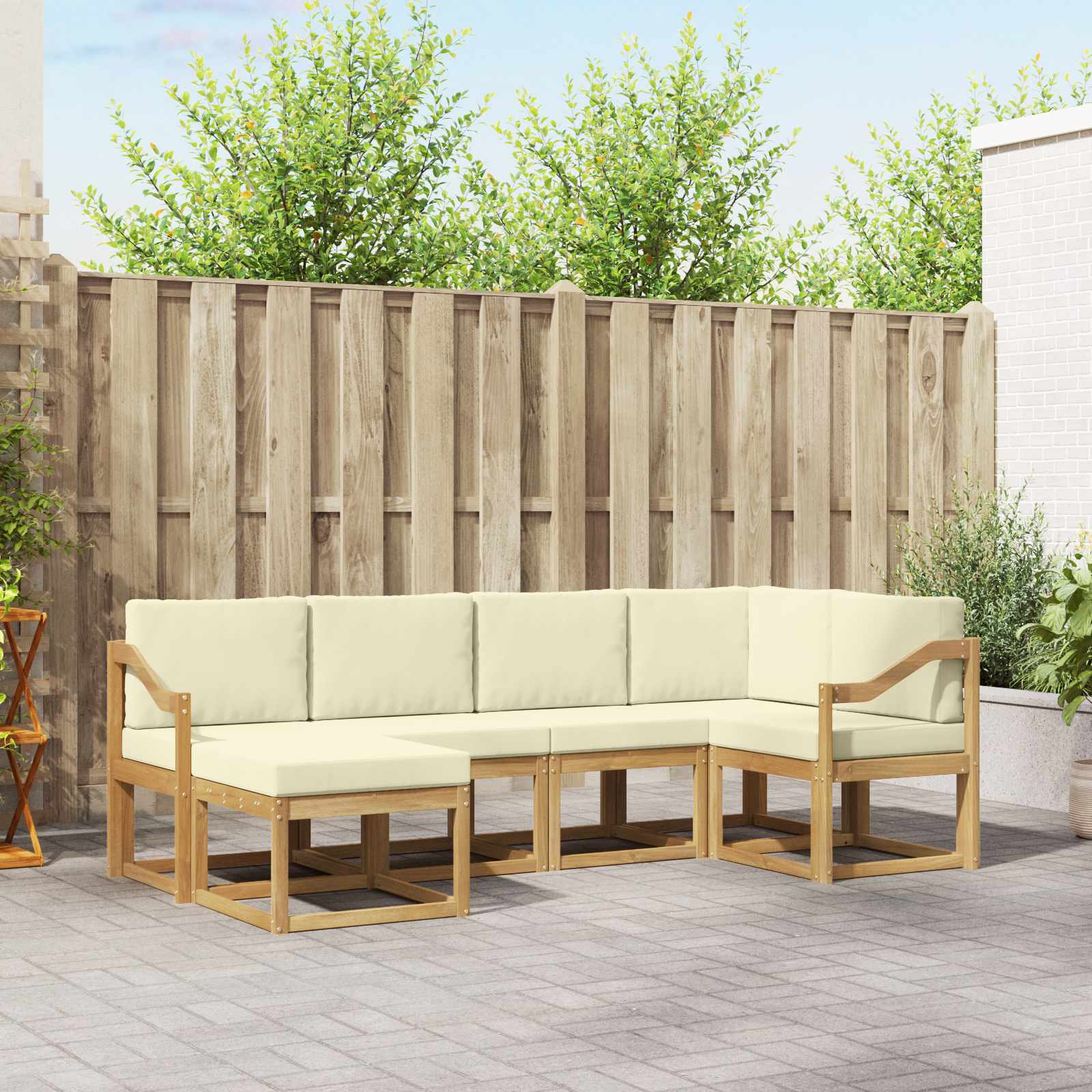 Outdoor-Sofagarnitur 6 stk. Weiß und Creme Polyester