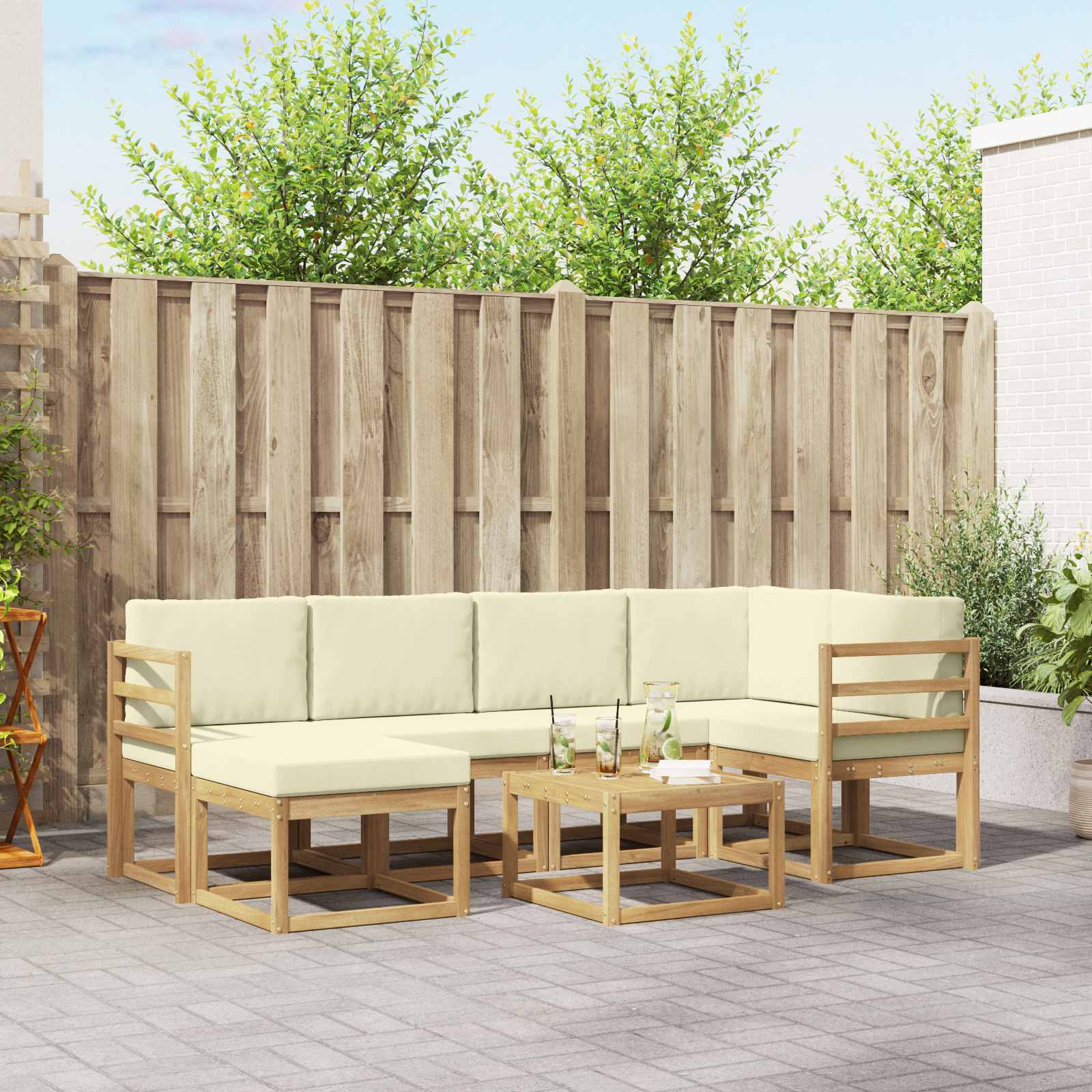 Outdoor-Sofagarnitur 7 stk. Weiß und Creme Massivholz Akazie