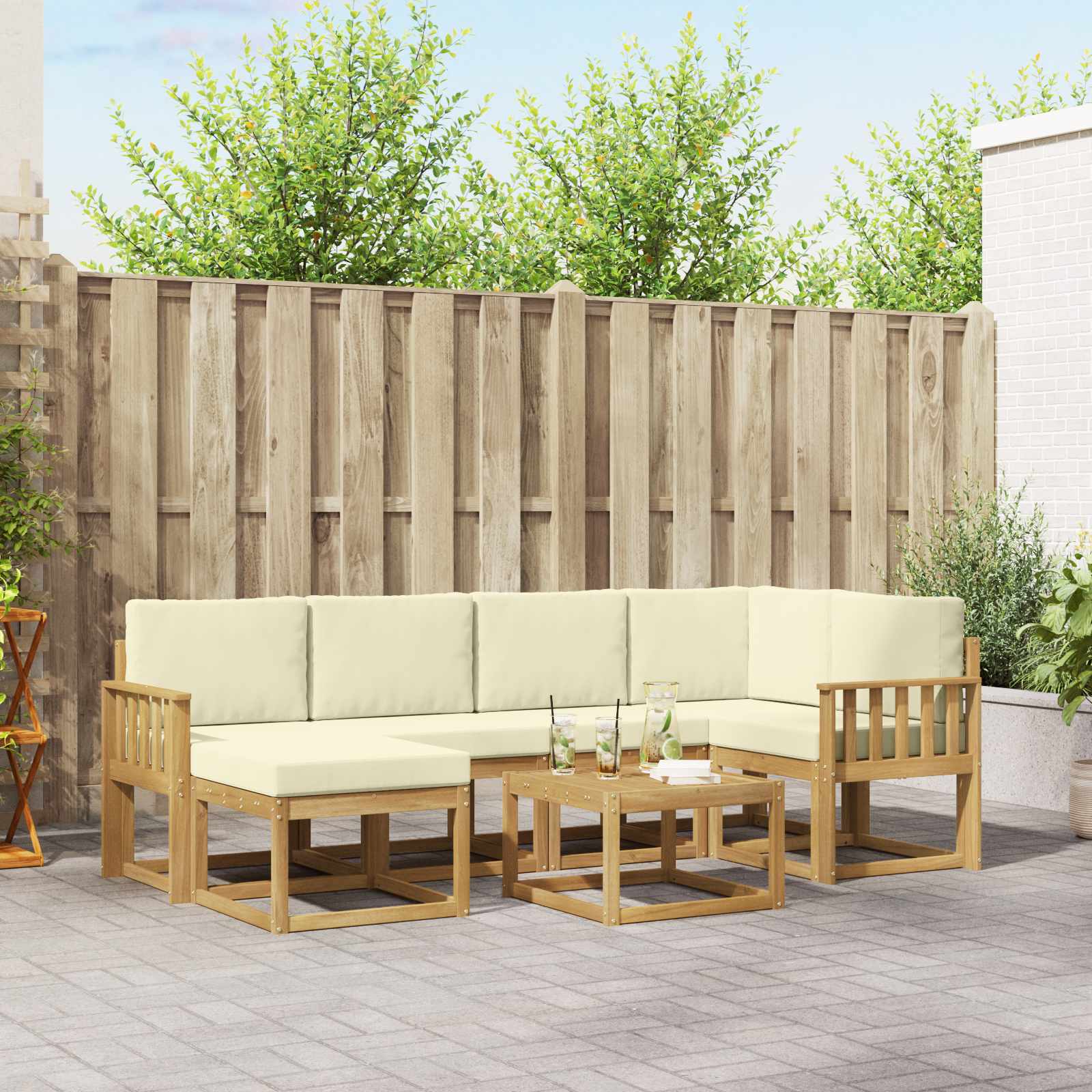 Outdoor-Sofagarnitur 7 stk. Weiß und Creme Massivholz Akazie