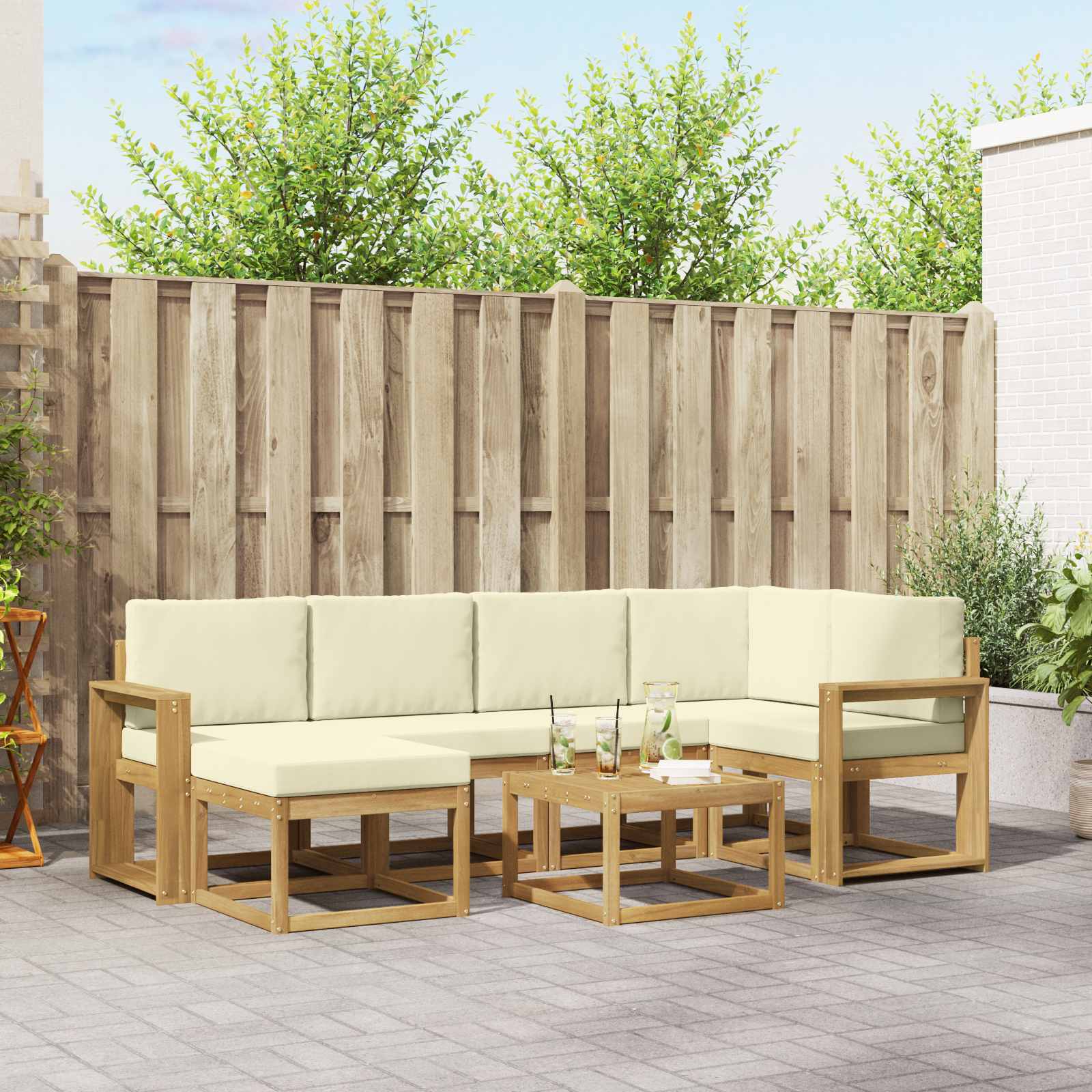 Outdoor-Sofagarnitur 7 stk. Weiß und Creme Massivholz Akazie