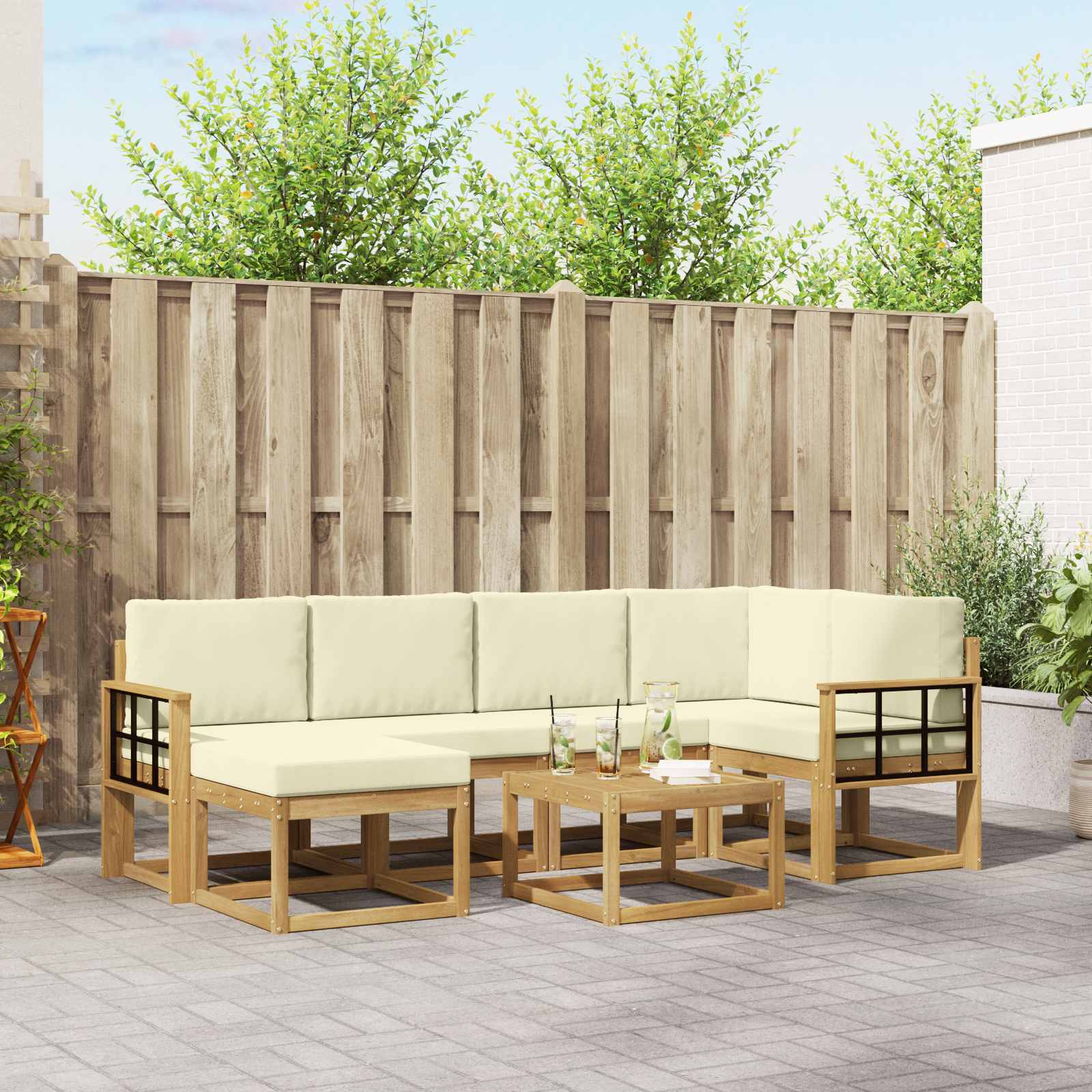 Outdoor-Sofagarnitur 7 stk. Weiß und Creme Massivholz Akazie