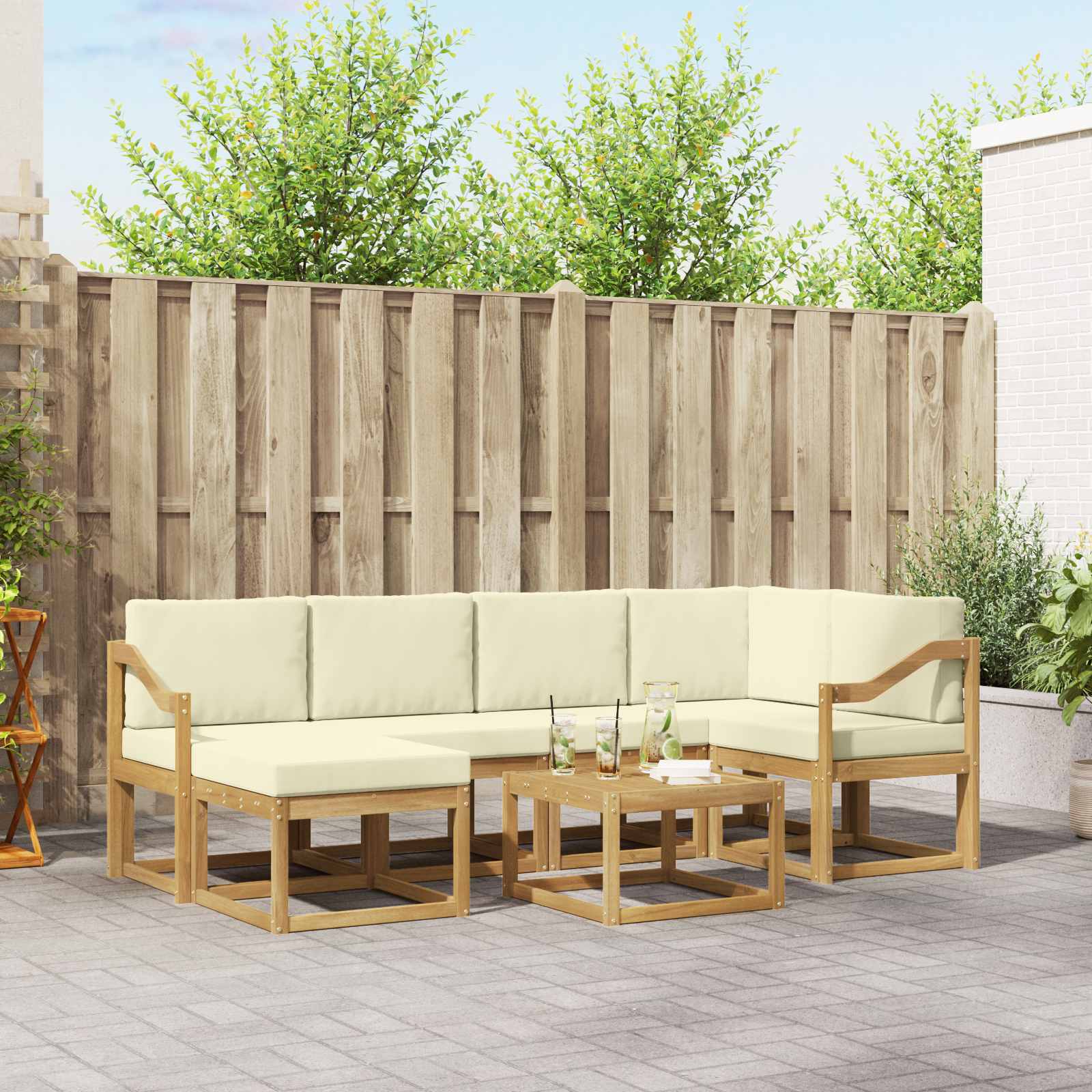 Outdoor-Sofagarnitur 7 stk. Weiß und Creme Massivholz Akazie