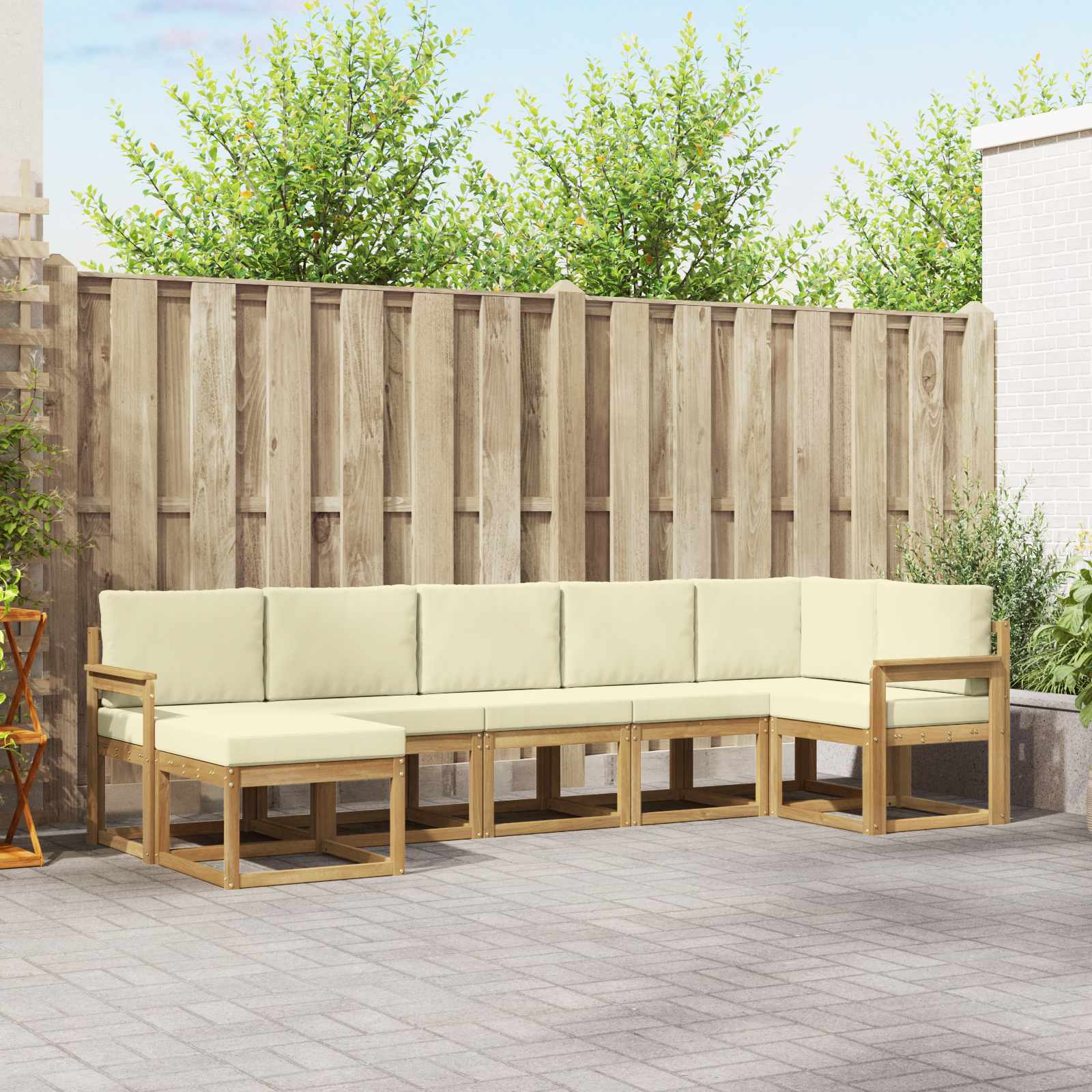 Outdoor-Sofagarnitur 7 stk. Weiß und Creme Polyester