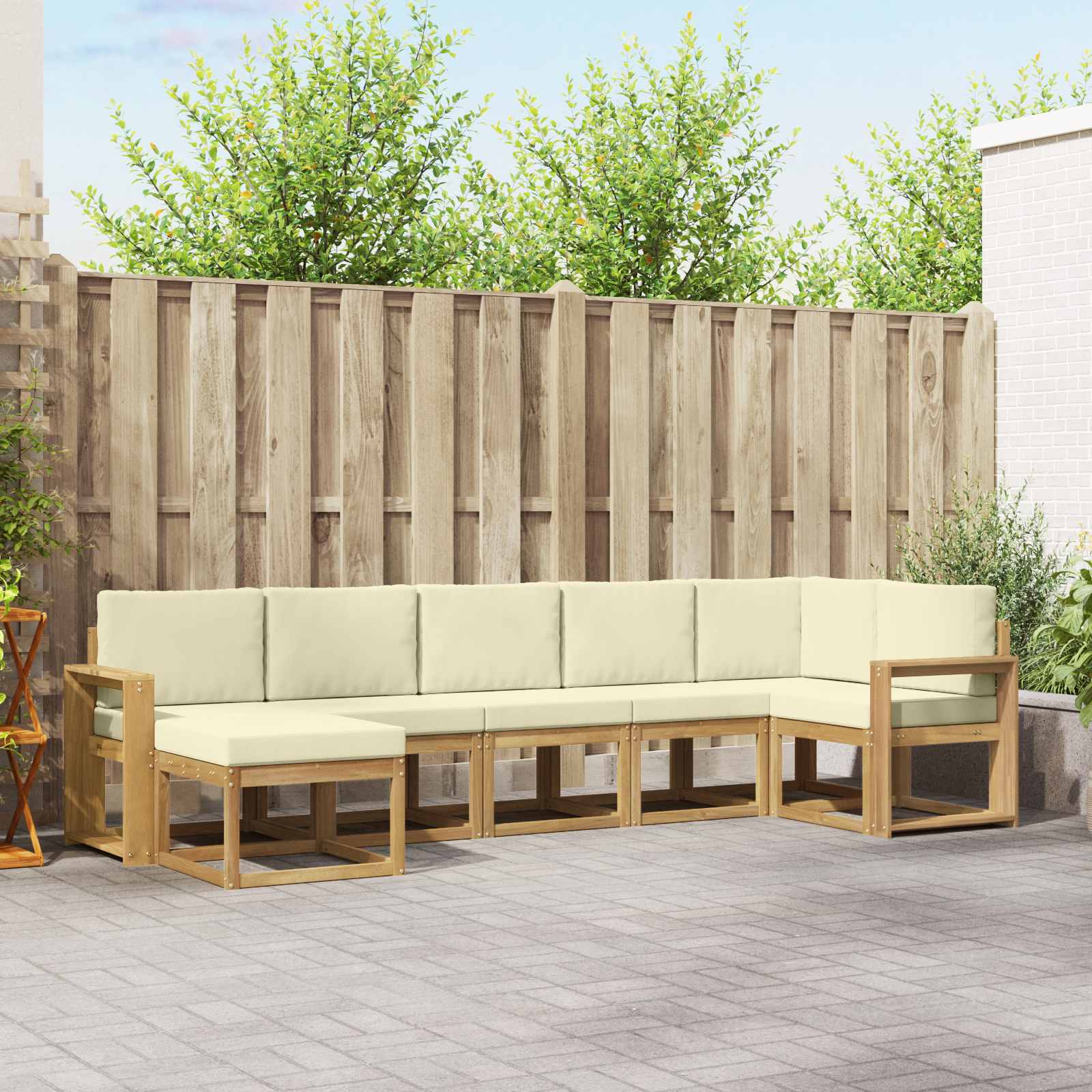 Outdoor-Sofagarnitur 7 stk. Weiß und Creme Polyester