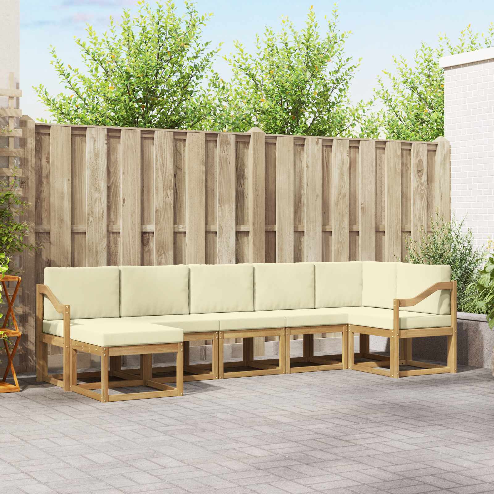Outdoor-Sofagarnitur 7 stk. Weiß und Creme Polyester