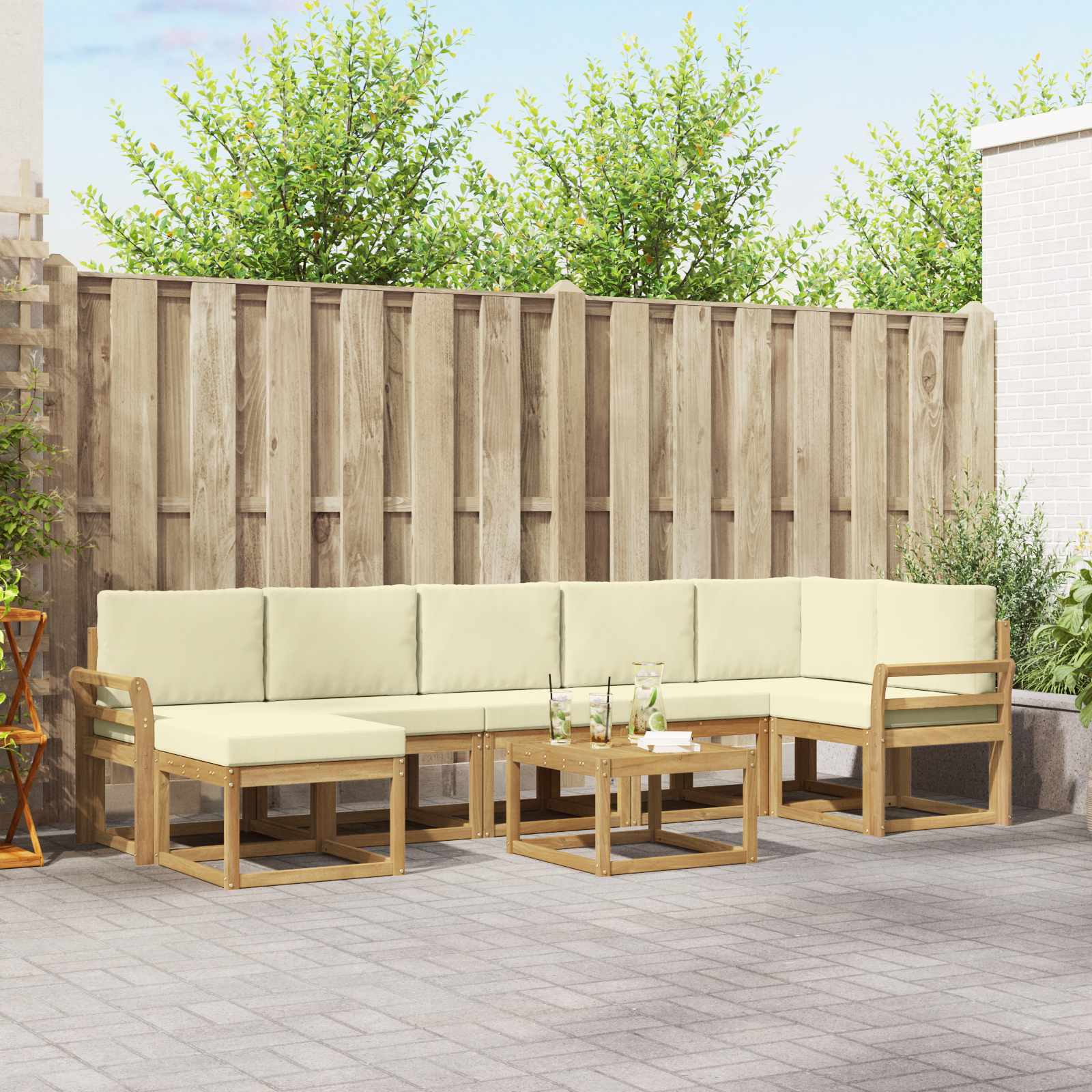 Outdoor-Sofagarnitur 8 stk. Weiß und Creme Polyester