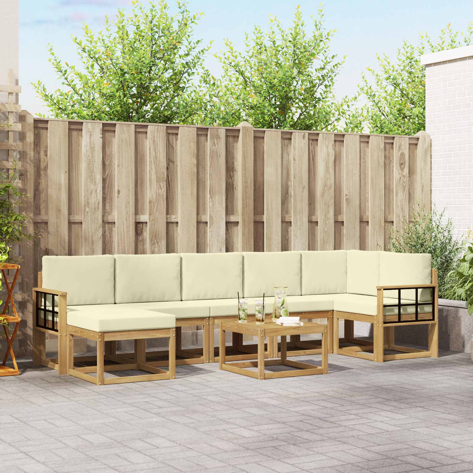 Outdoor-Sofagarnitur 8 stk. Weiß und Creme Polyester