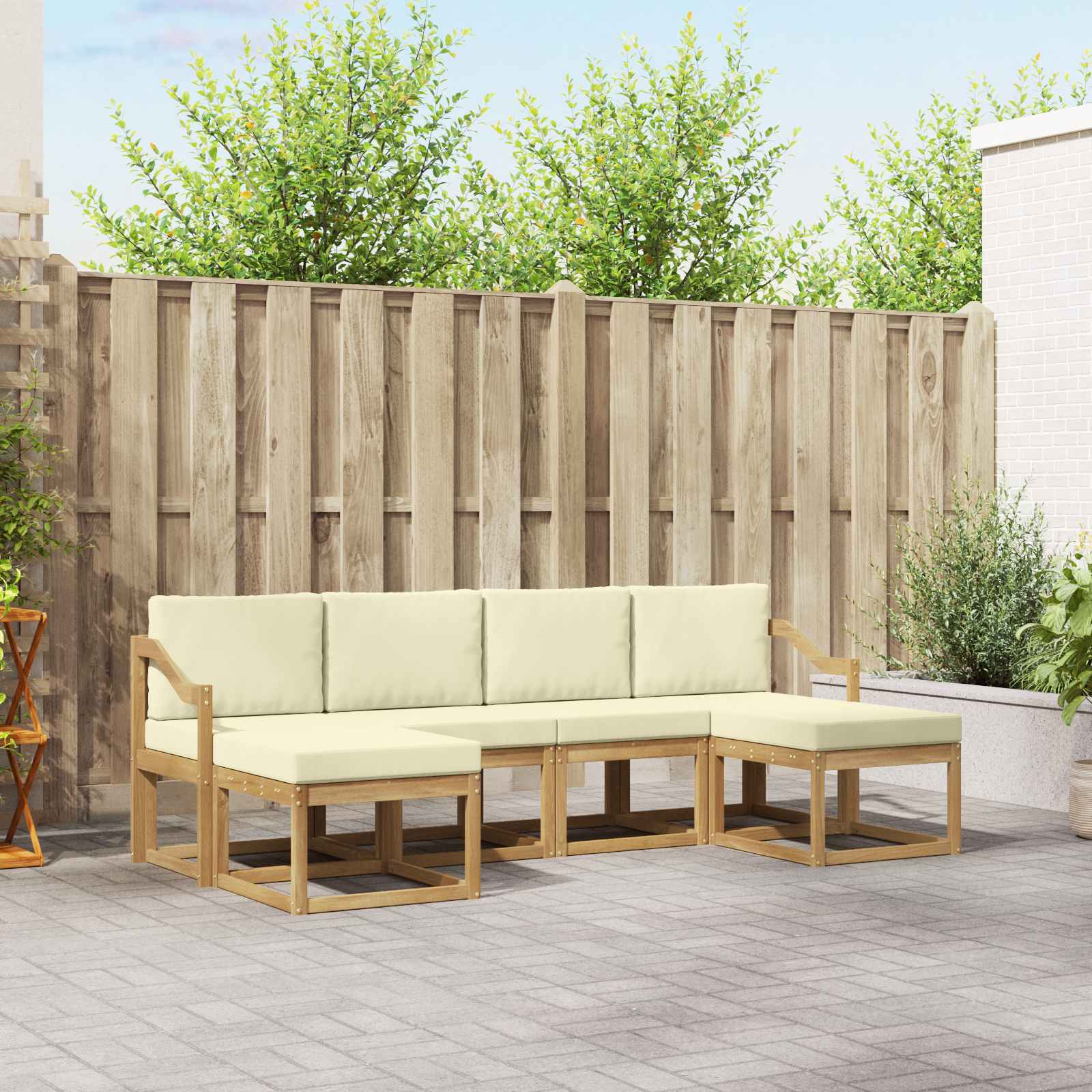 Outdoor-Sofagarnitur 6 stk. Weiß und Creme Polyester