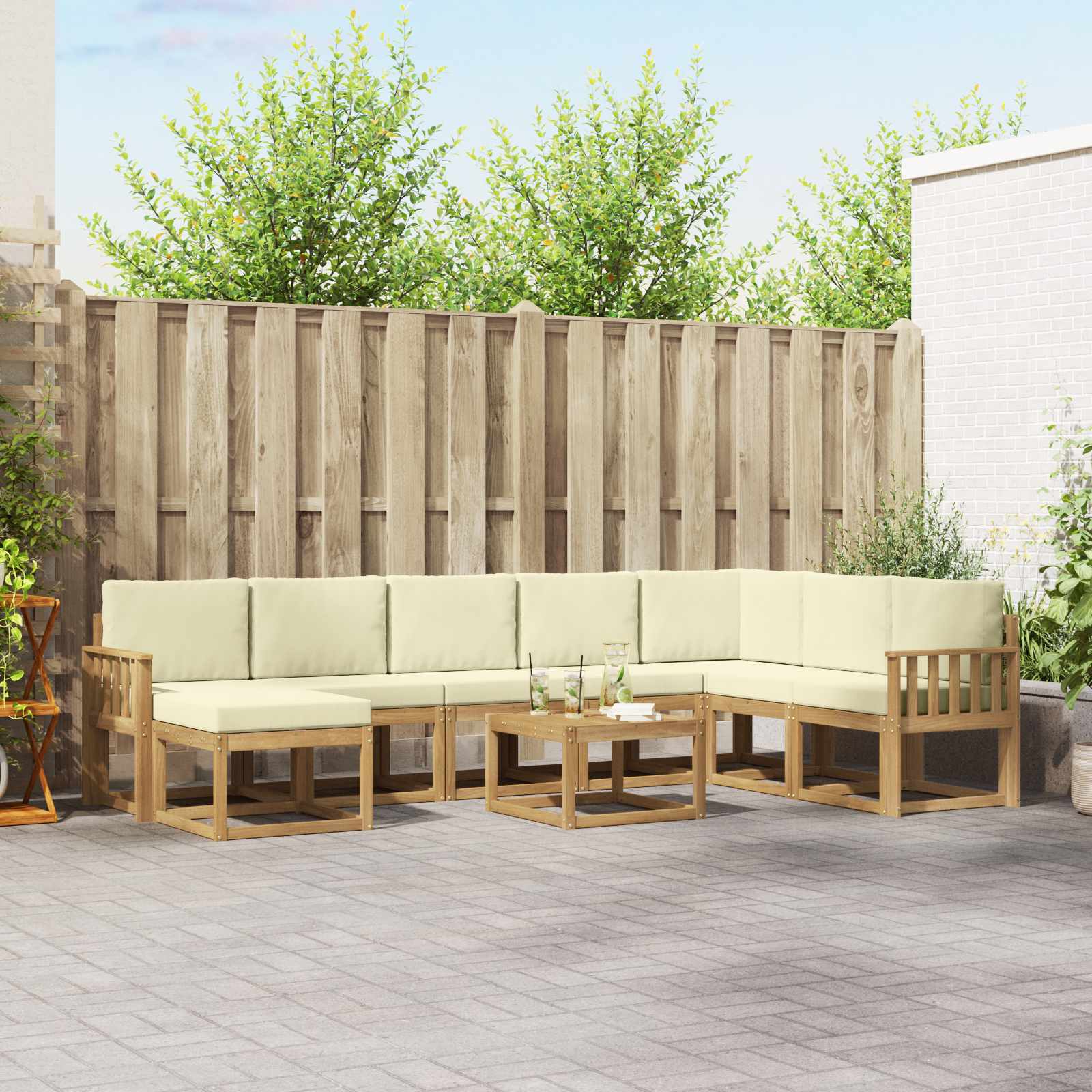 Outdoor-Sofagarnitur 9 stk. Weiß und Creme