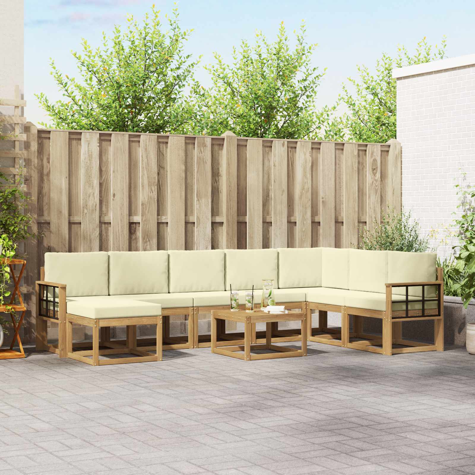 Outdoor-Sofagarnitur 9 stk. Weiß und Creme
