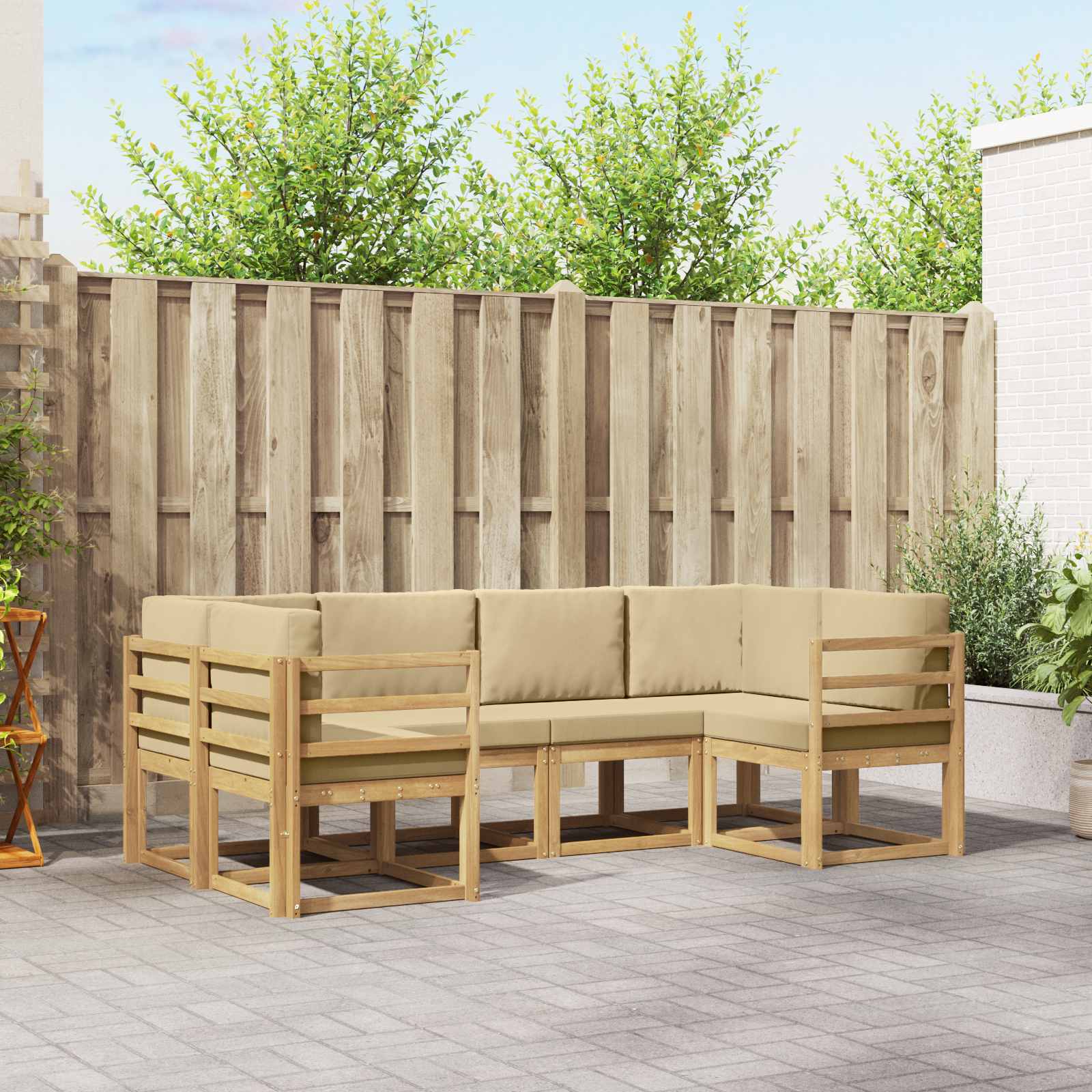 Outdoor-Sofagarnitur 6 stk. Weiß und Beige