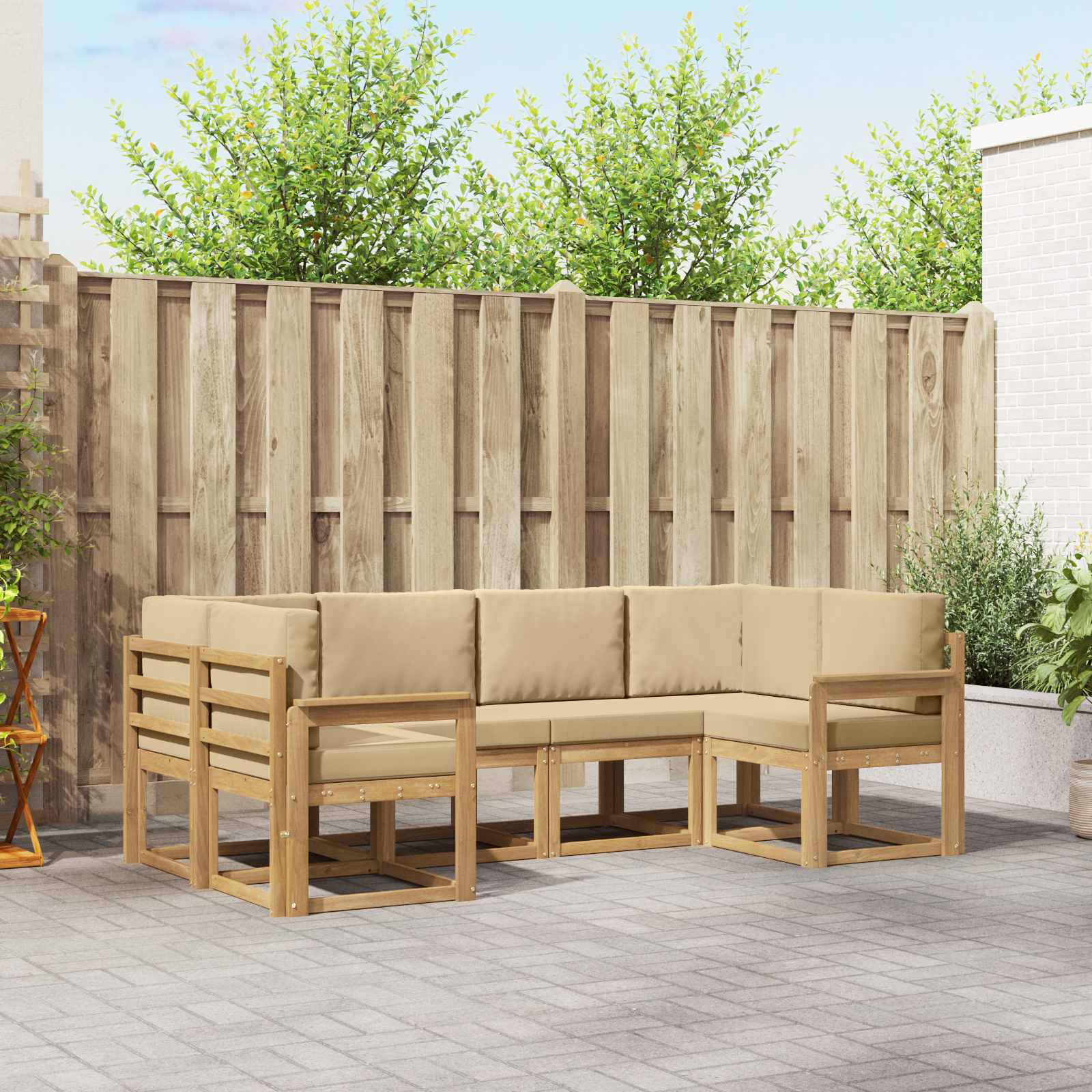 Outdoor-Sofagarnitur 6 stk. Weiß und Beige