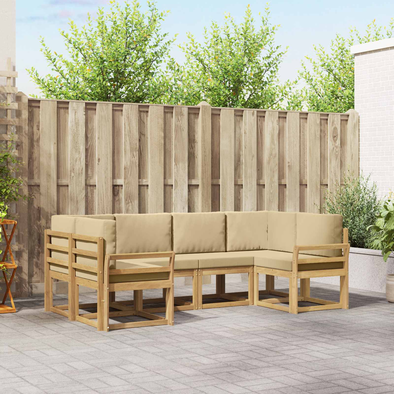 Outdoor-Sofagarnitur 6 stk. Weiß und Beige