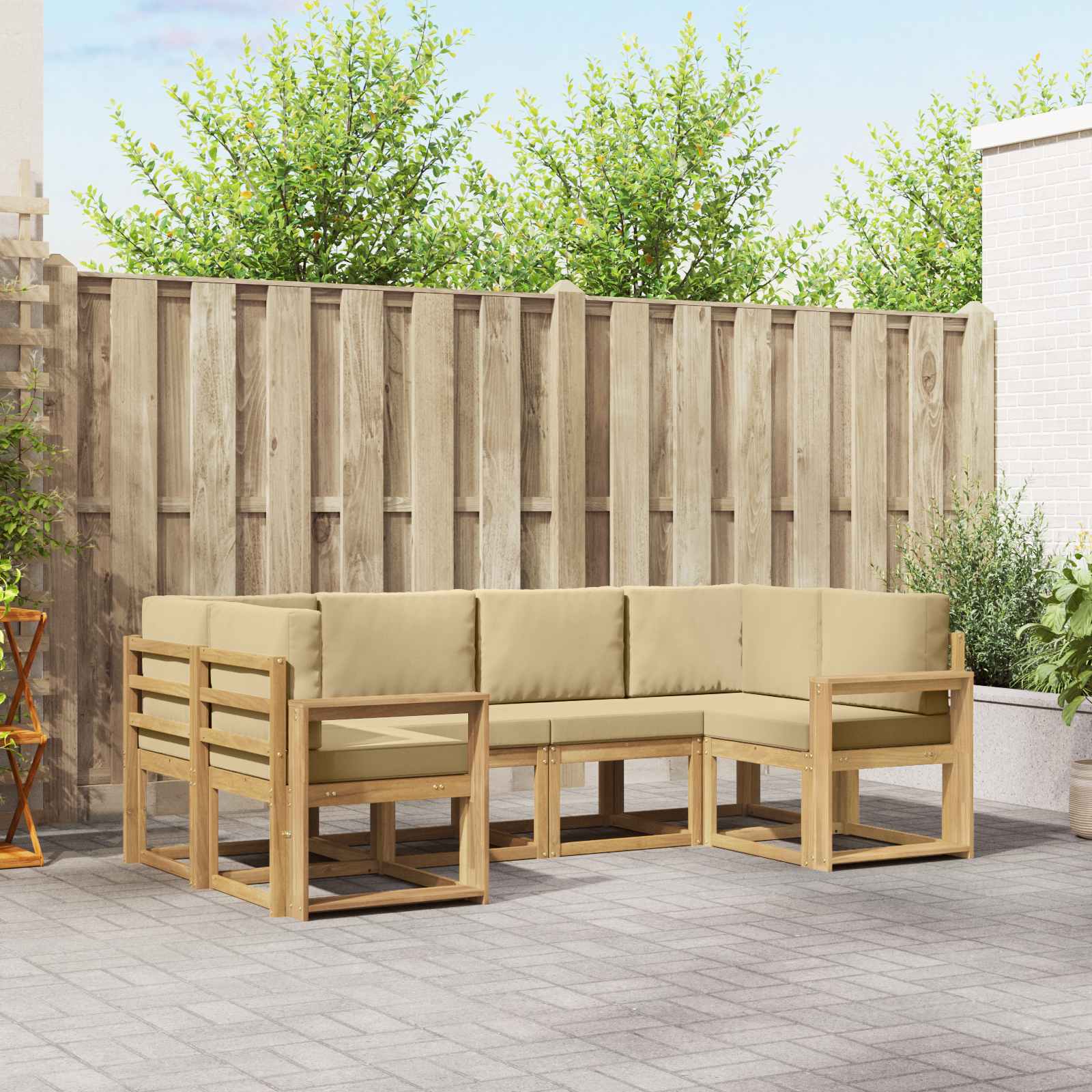 Outdoor-Sofagarnitur 6 stk. Weiß und Beige