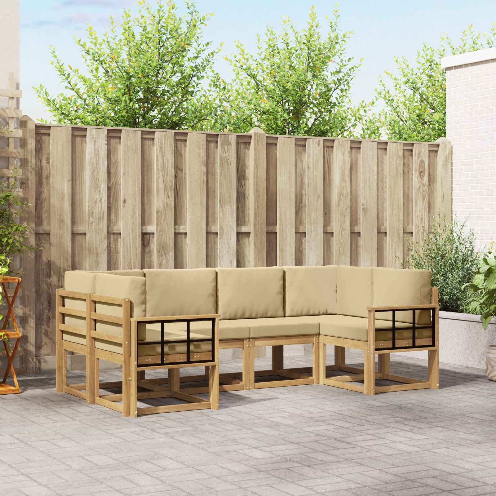 Outdoor-Sofagarnitur 6 stk. Weiß und Beige