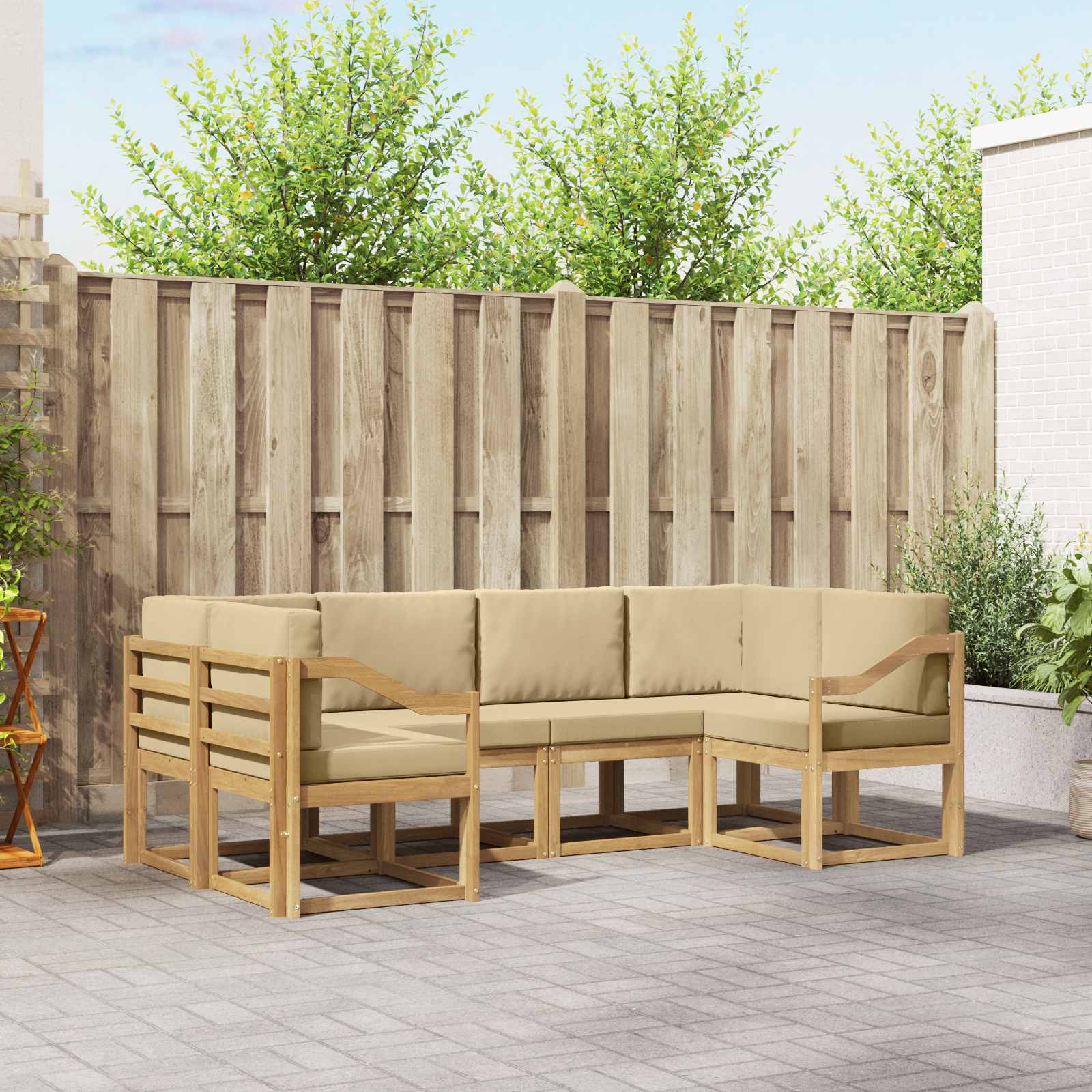 Outdoor-Sofagarnitur 6 stk. Weiß und Beige