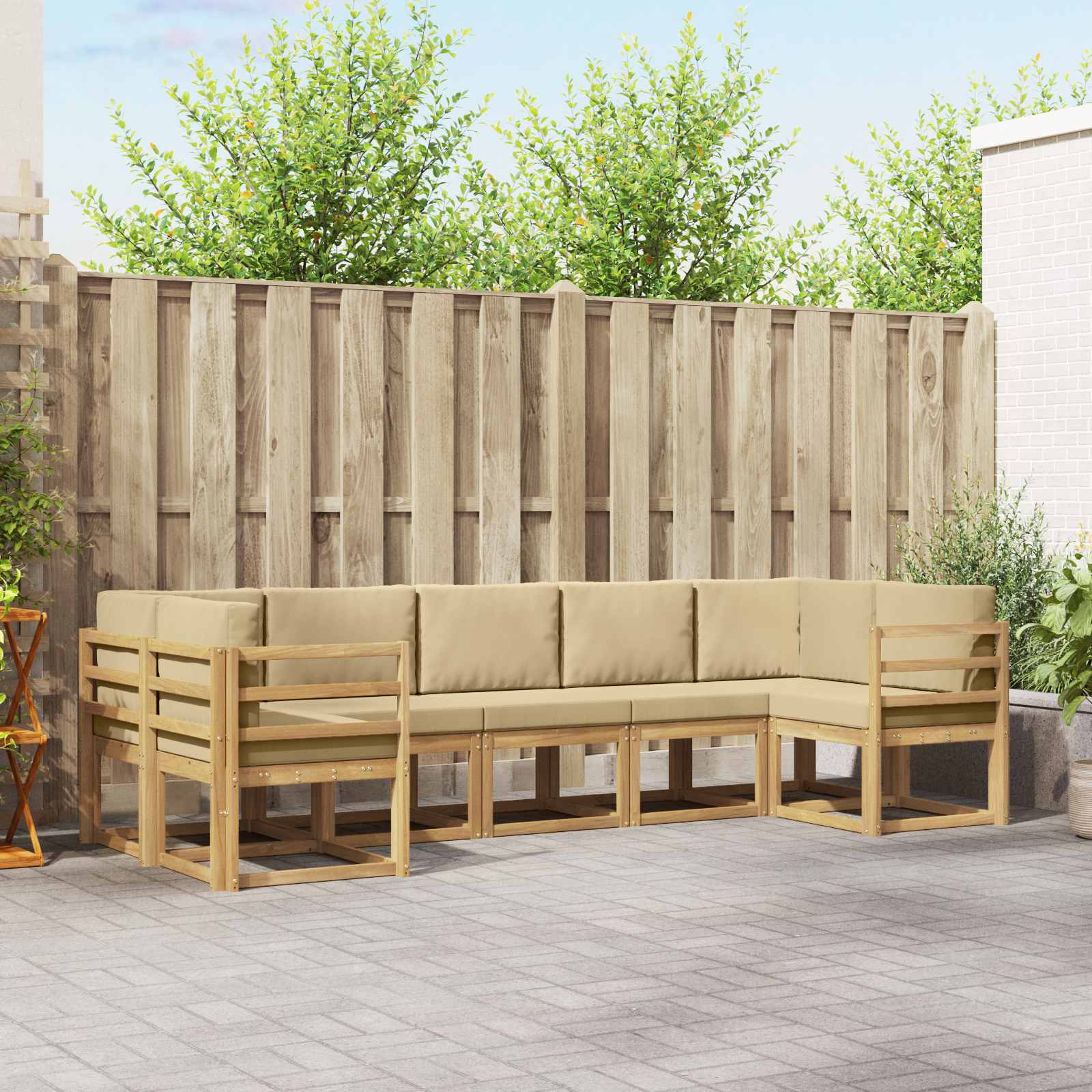 Outdoor-Sofagarnitur 7 stk. Weiß und Beige
