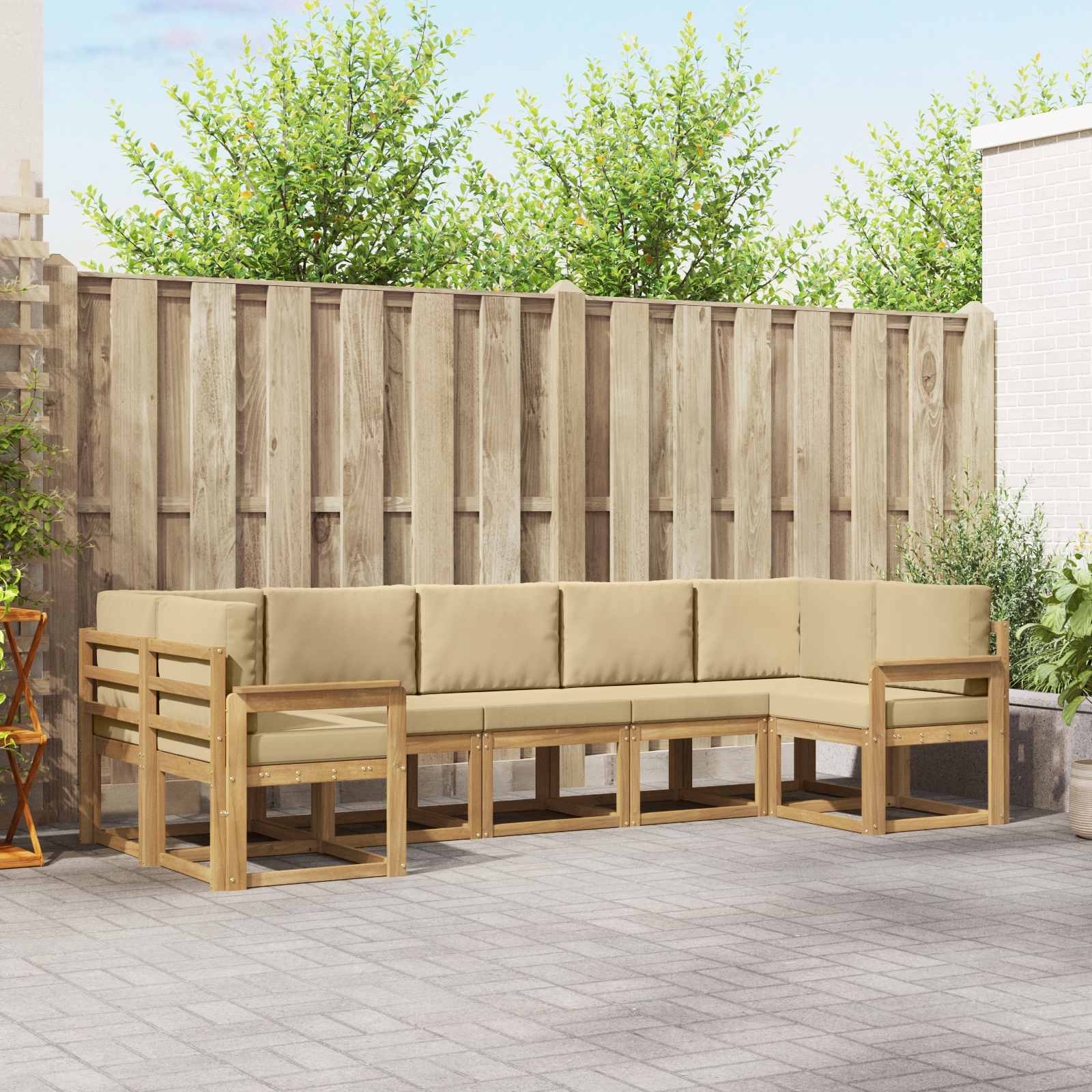 Outdoor-Sofagarnitur 7 stk. Weiß und Beige