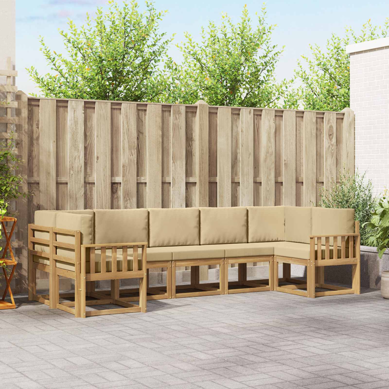 Outdoor-Sofagarnitur 7 stk. Weiß und Beige