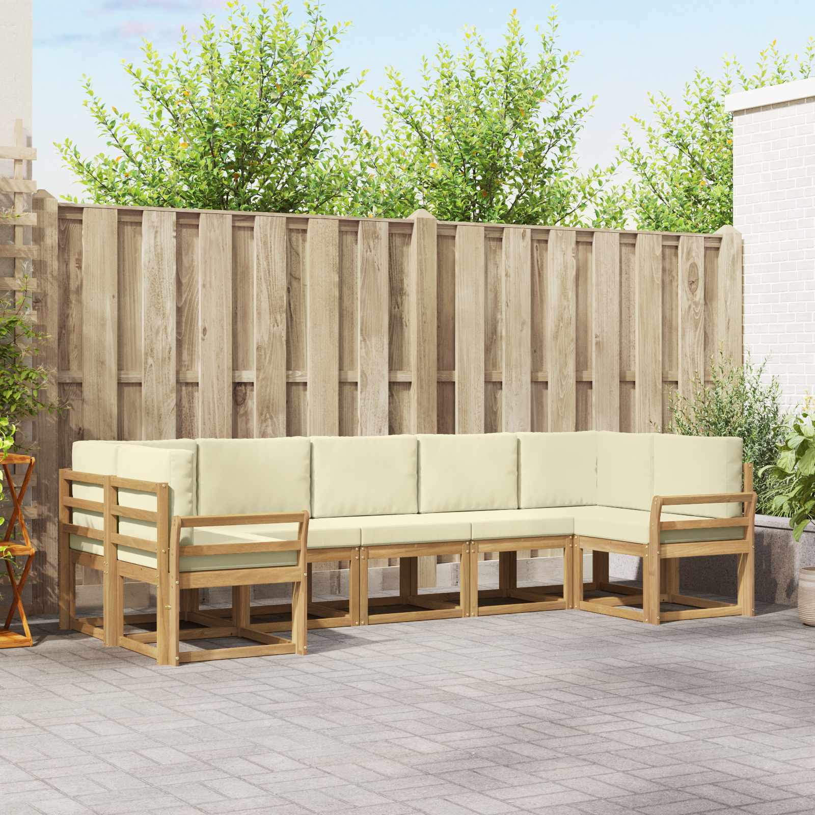 Outdoor-Sofagarnitur 7 stk. Weiß und Creme