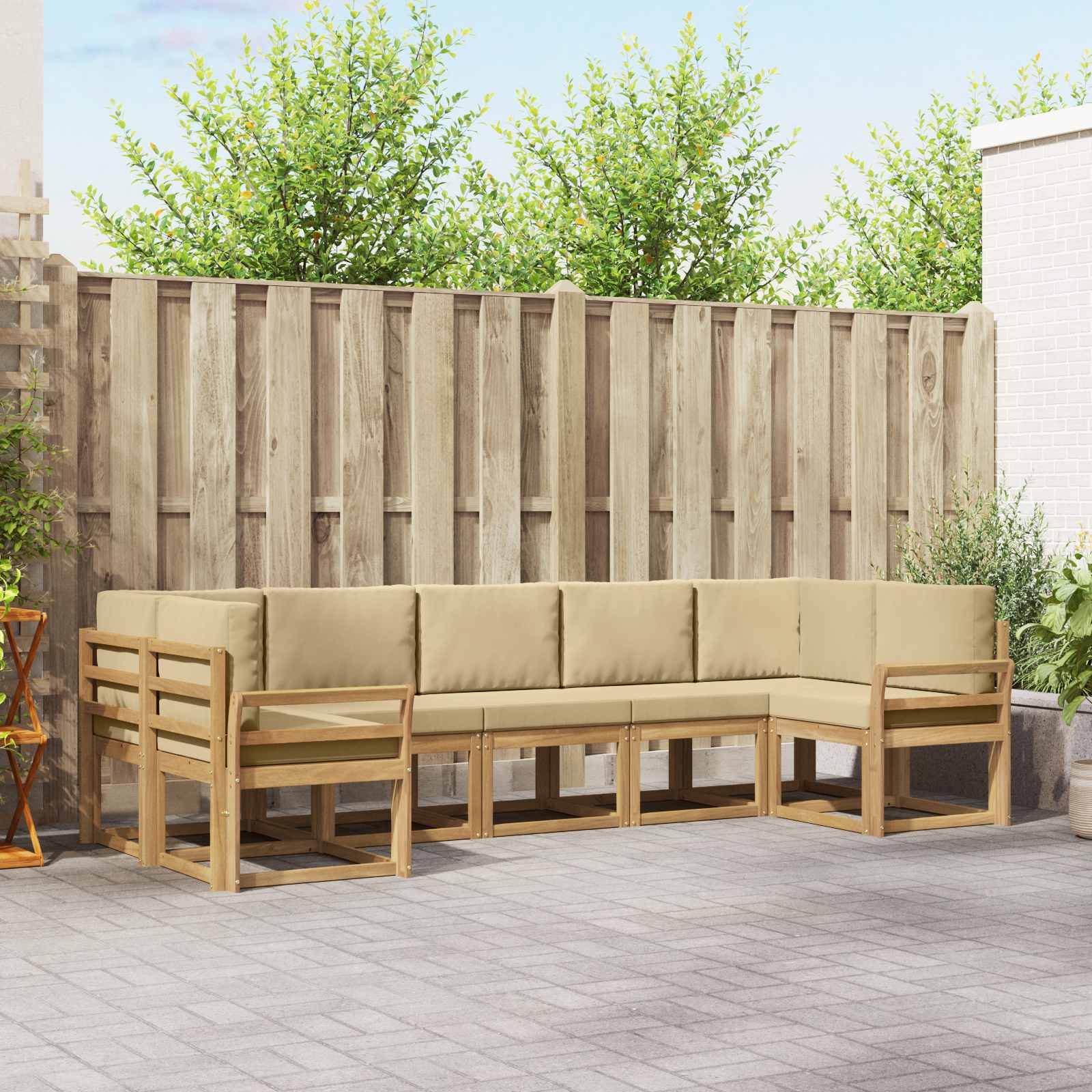 Outdoor-Sofagarnitur 7 stk. Weiß und Beige