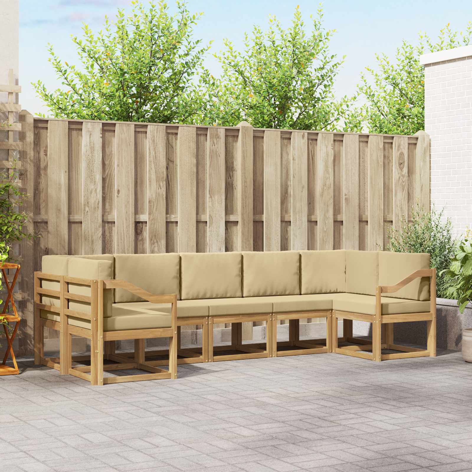 Outdoor-Sofagarnitur 7 stk. Weiß und Beige