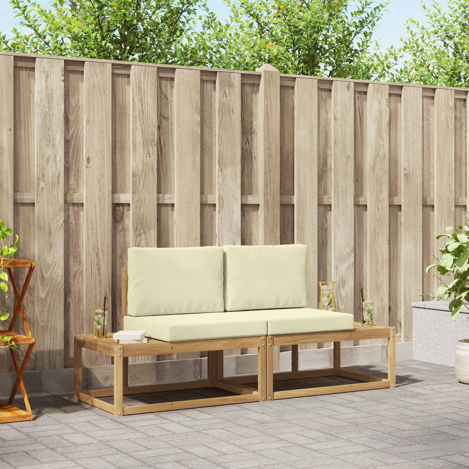 Outdoor-Sofagarnitur 2 stk. Weiß und Creme Polyester