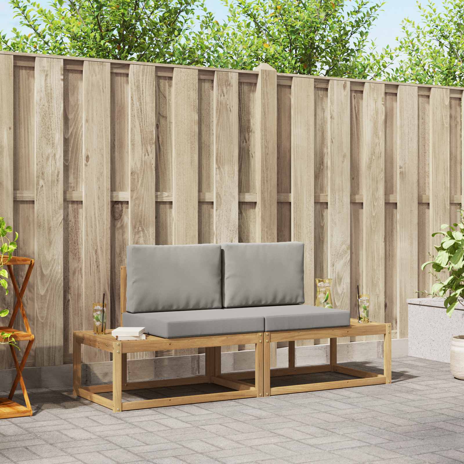 Outdoor-Sofagarnitur 2 stk. Weiß und Hellgrau Polyester