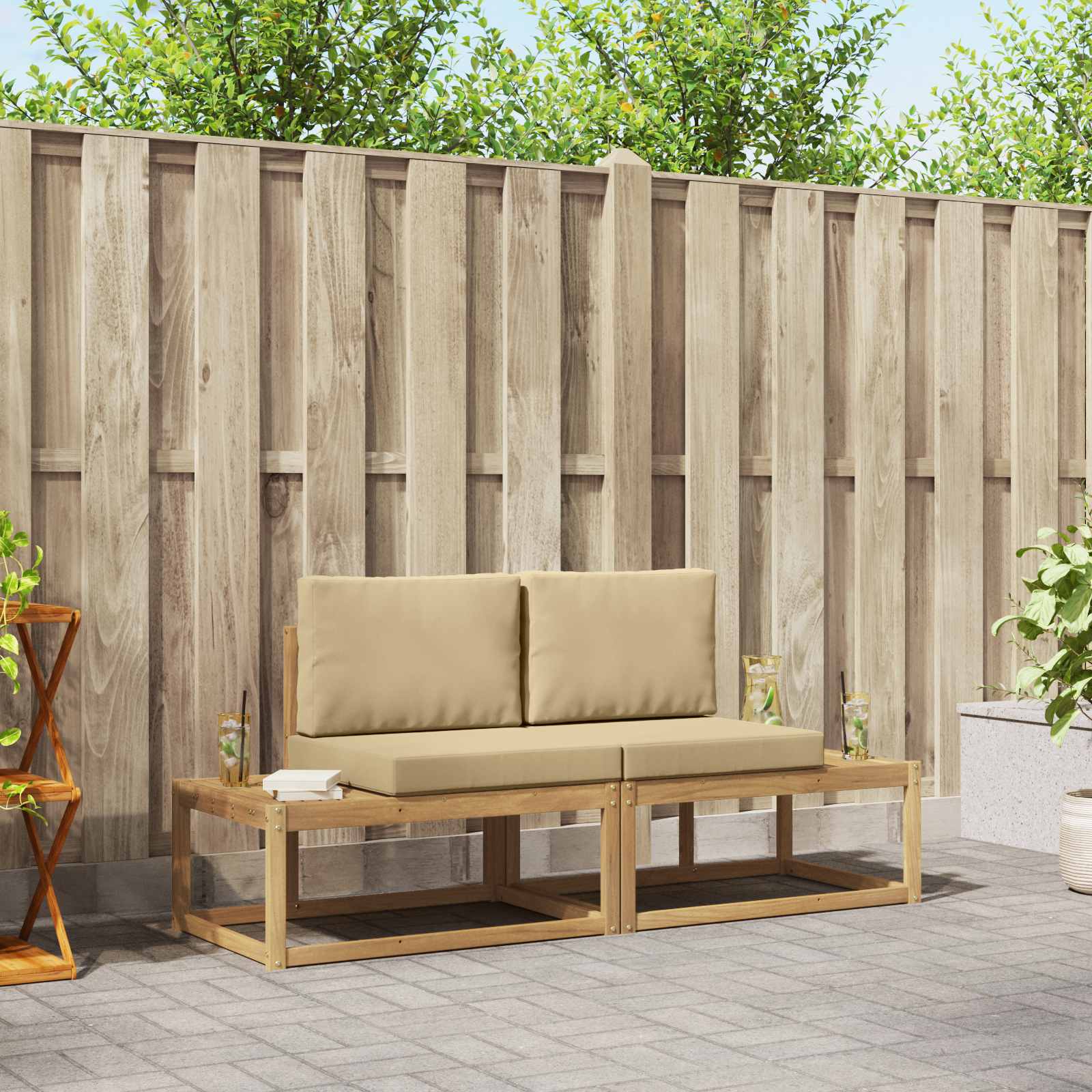 Outdoor-Sofagarnitur 2 stk. Weiß und Beige Polyester