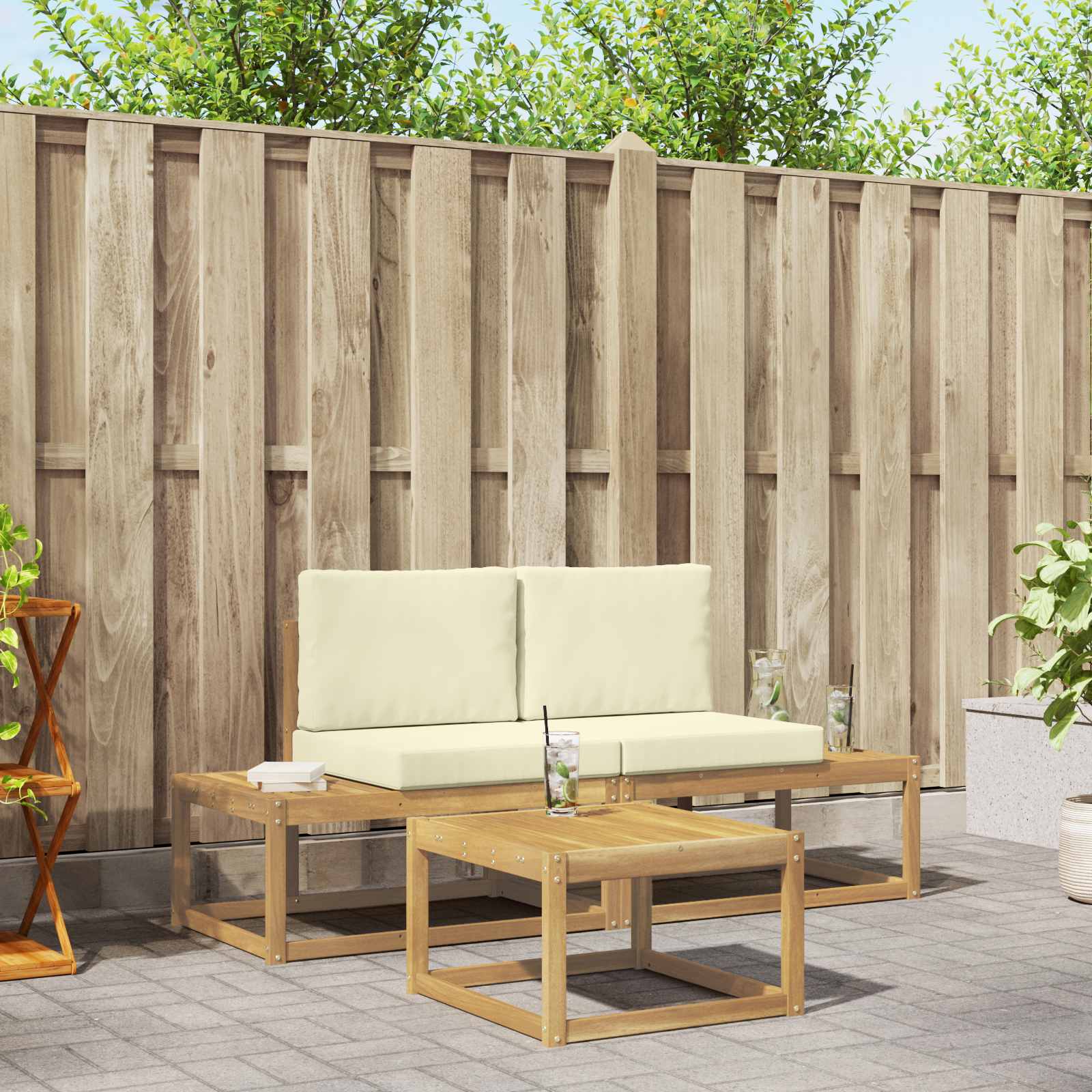 Outdoor-Sofagarnitur 3 stk. Weiß und Creme Polyester
